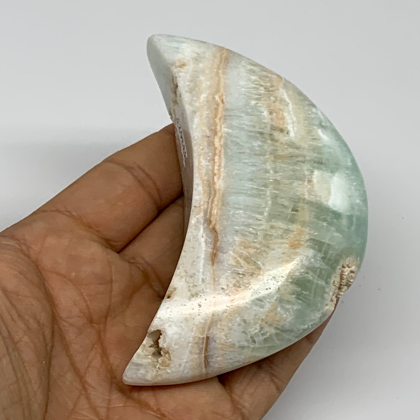 178.3g, 3.8"x1.8"x1", Caribbean Calcite Moon Crescent Gemstone, B33623
