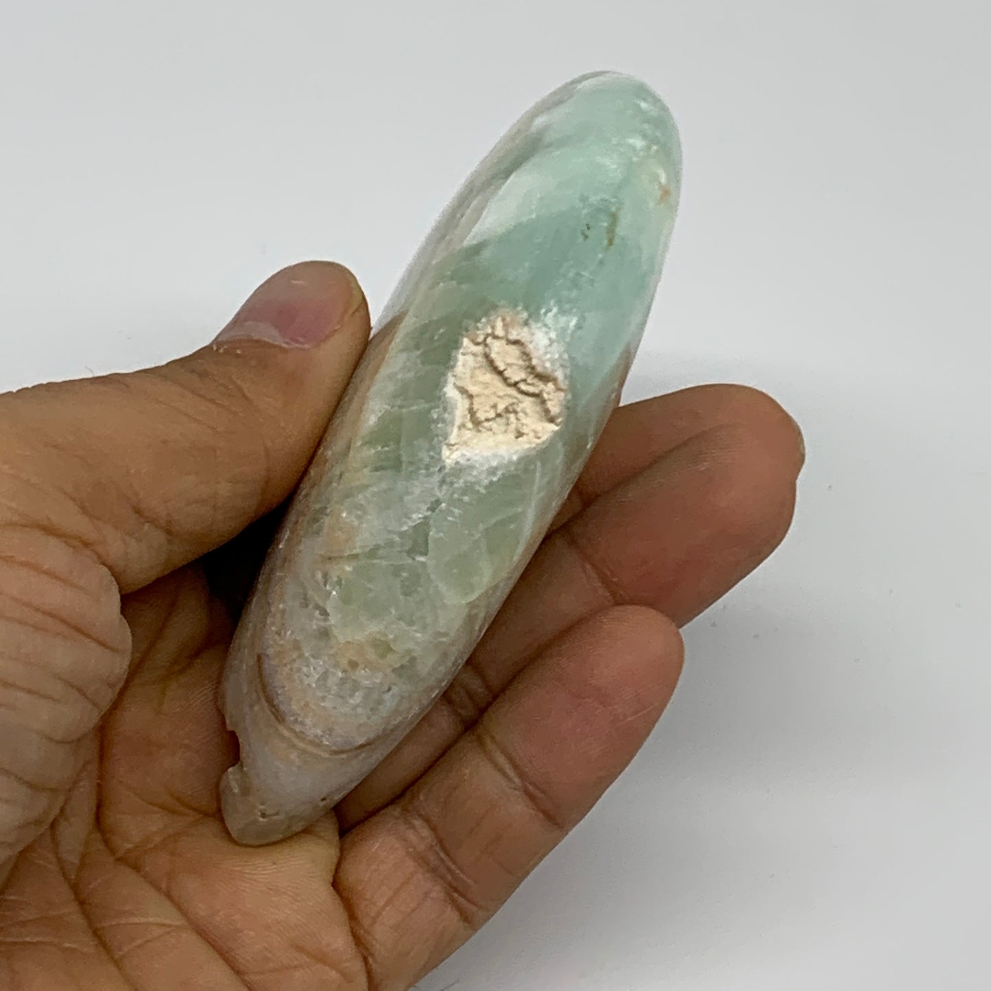 178.3g, 3.8"x1.8"x1", Caribbean Calcite Moon Crescent Gemstone, B33623