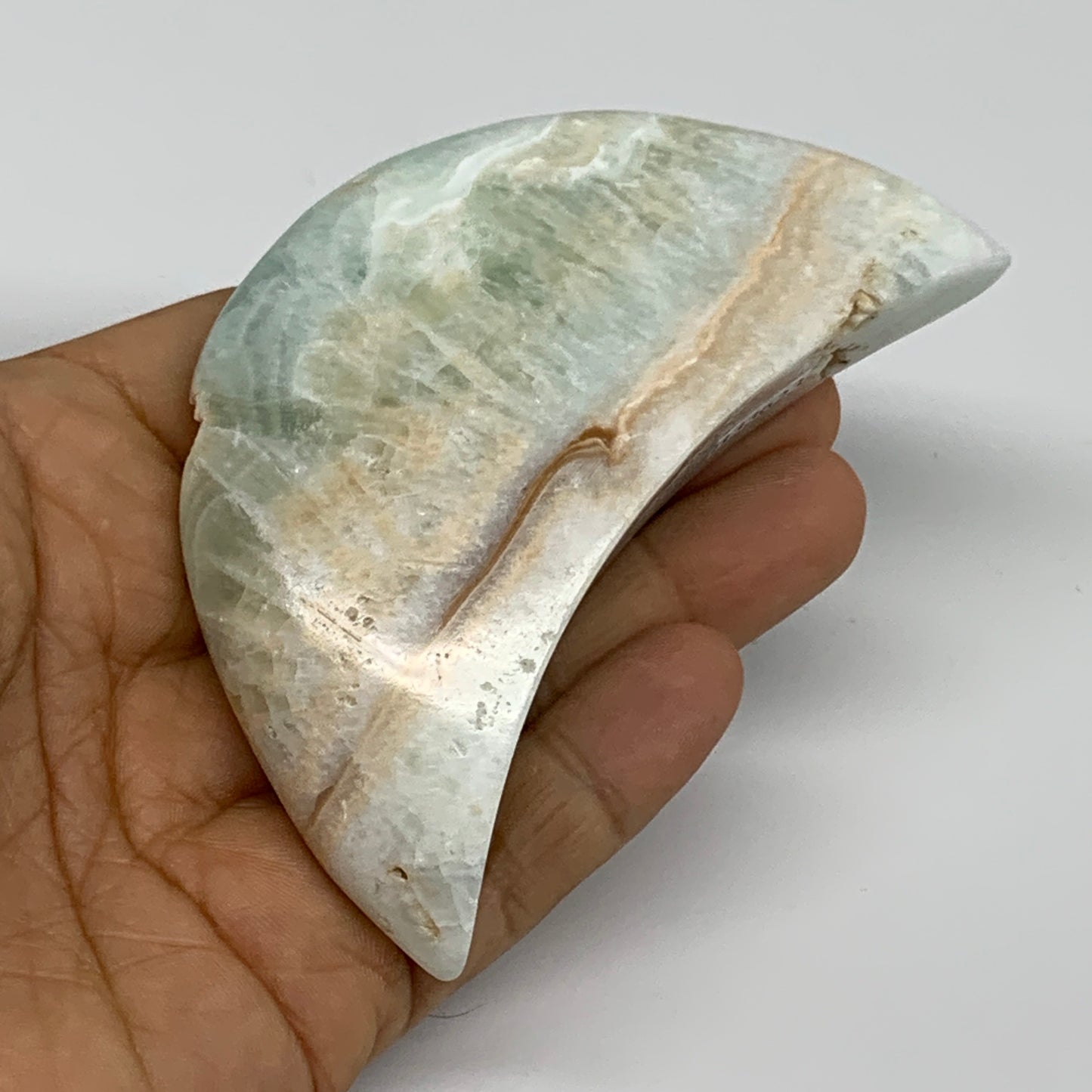 178.3g, 3.8"x1.8"x1", Caribbean Calcite Moon Crescent Gemstone, B33623