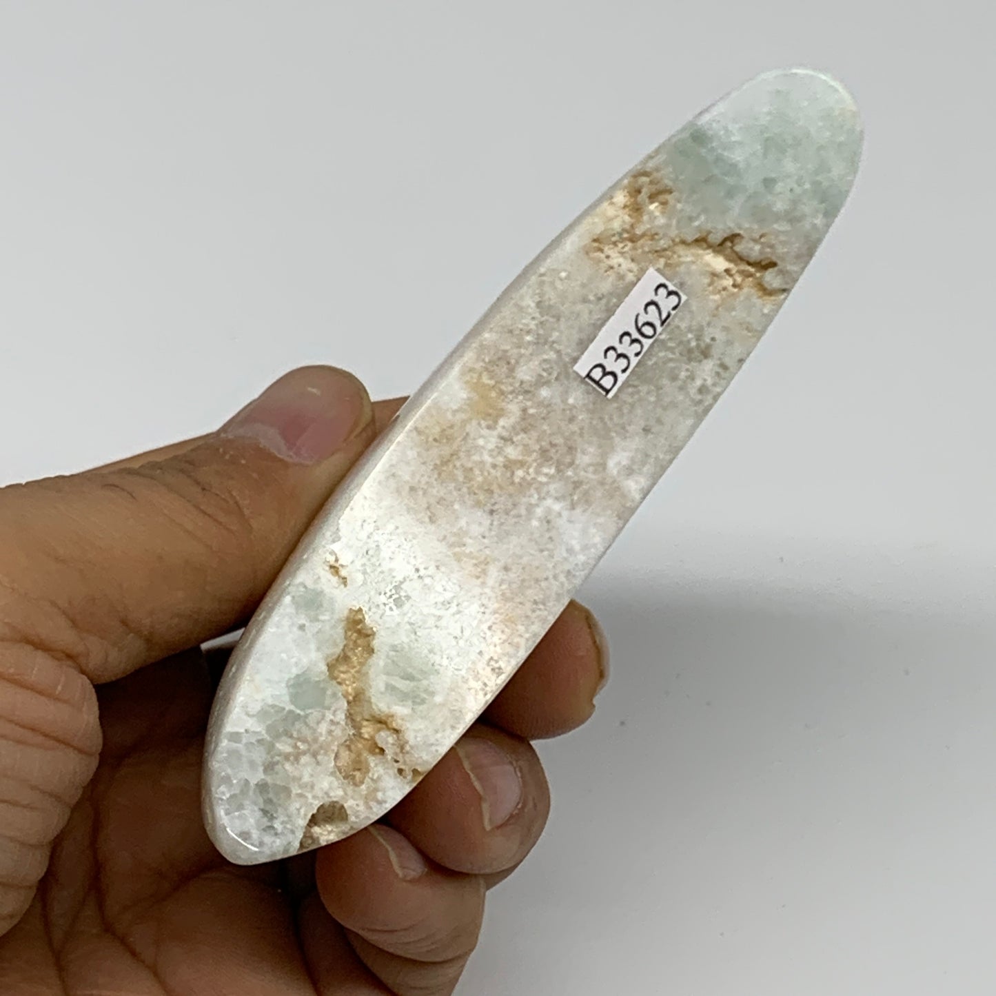 178.3g, 3.8"x1.8"x1", Caribbean Calcite Moon Crescent Gemstone, B33623