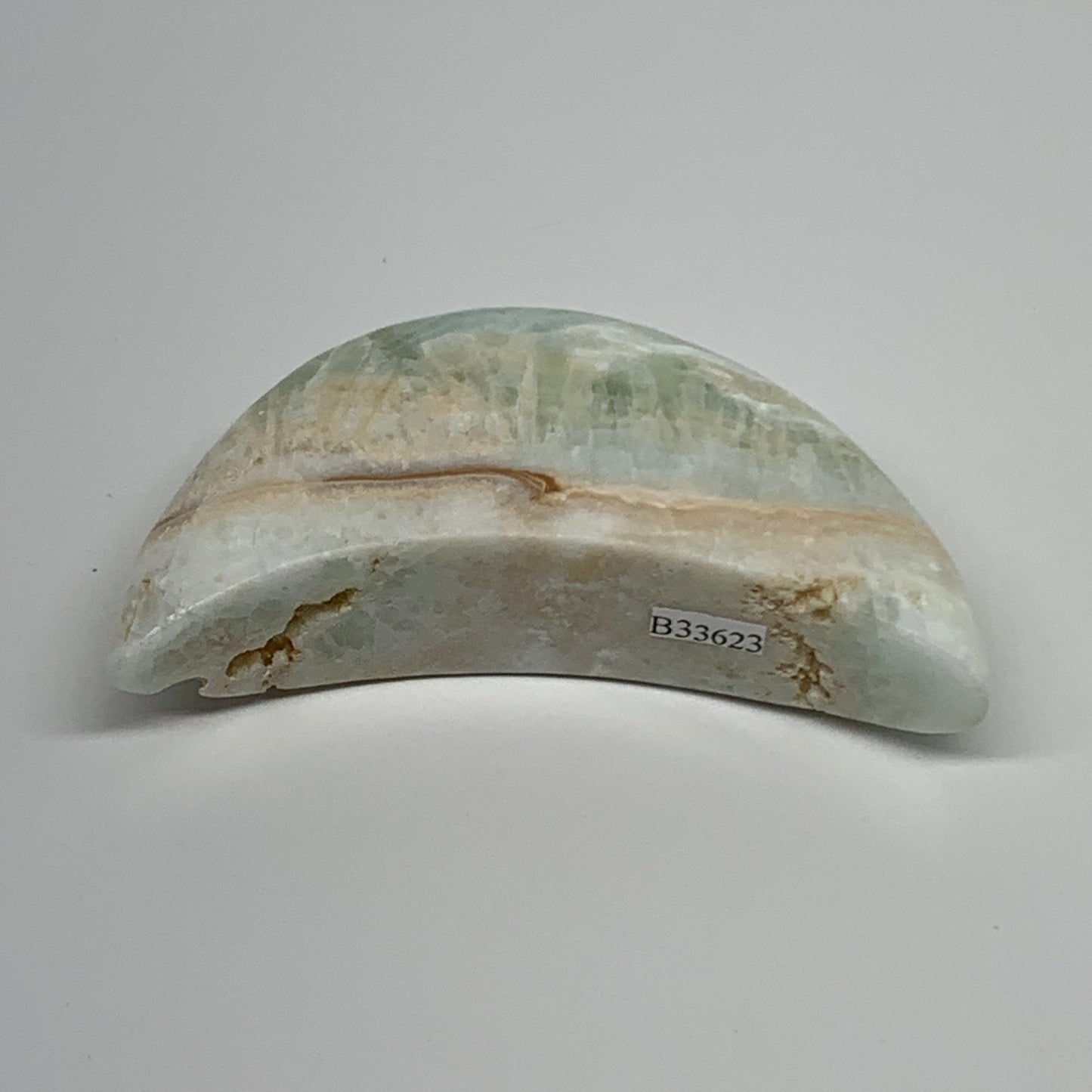 178.3g, 3.8"x1.8"x1", Caribbean Calcite Moon Crescent Gemstone, B33623