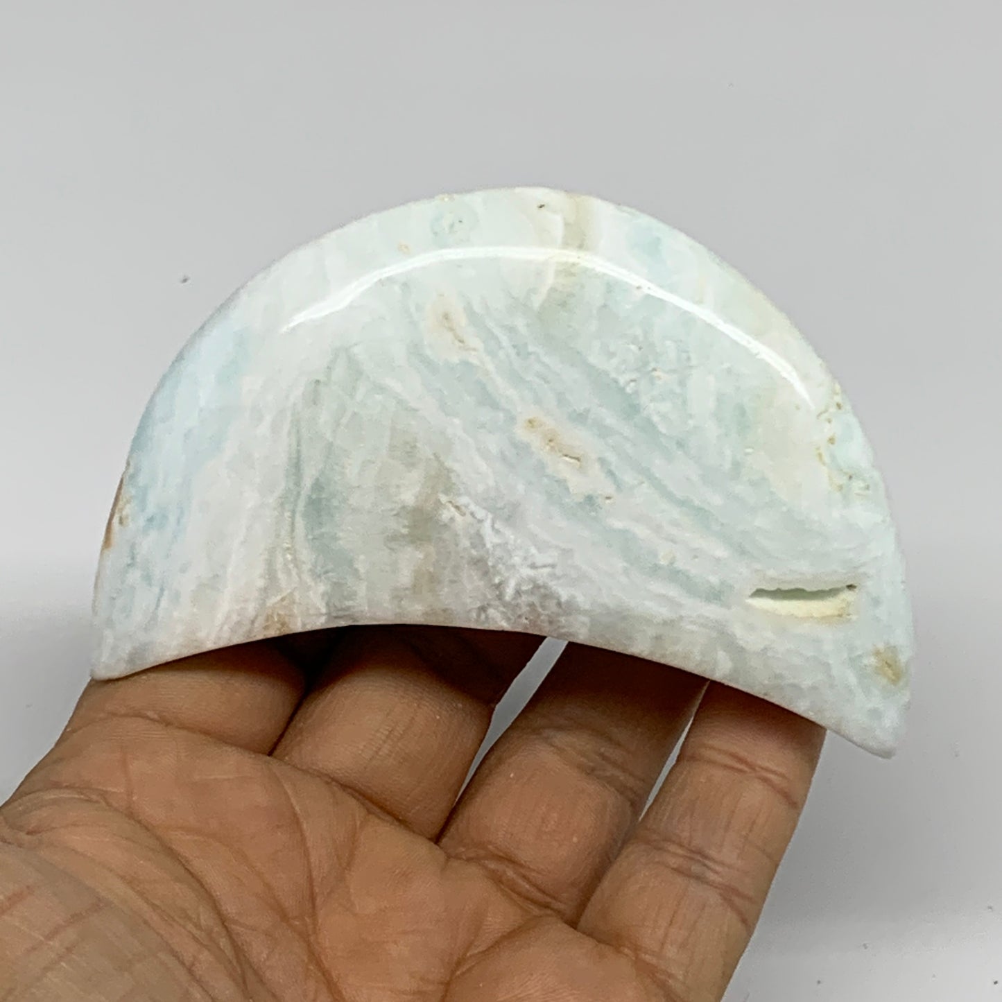 144.3g, 3.5"x1.9"x0.8", Caribbean Calcite Moon Crescent Gemstone, B33624