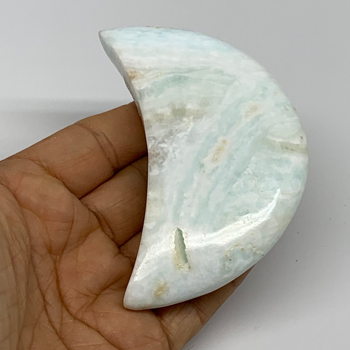 144.3g, 3.5"x1.9"x0.8", Caribbean Calcite Moon Crescent Gemstone, B33624