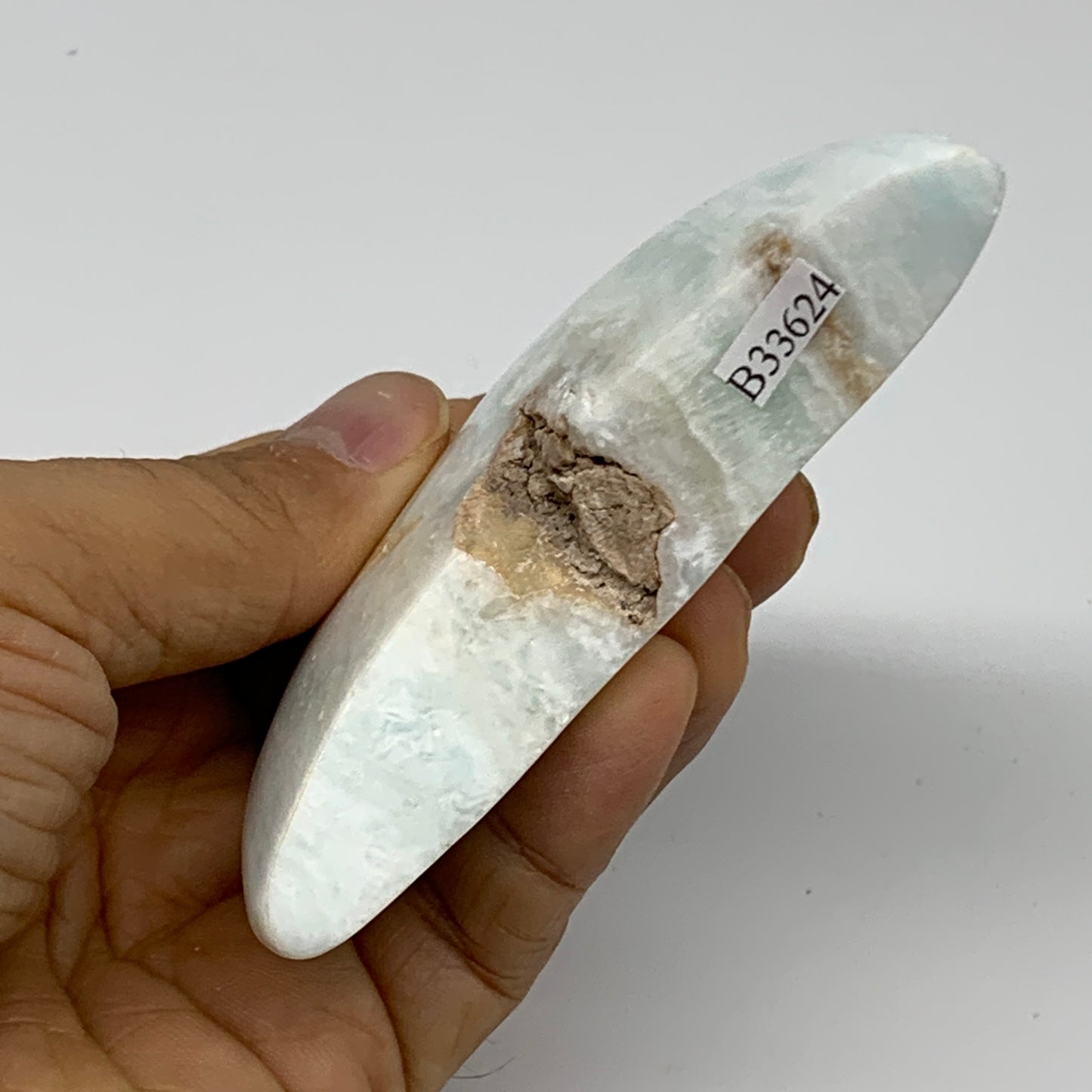 144.3g, 3.5"x1.9"x0.8", Caribbean Calcite Moon Crescent Gemstone, B33624