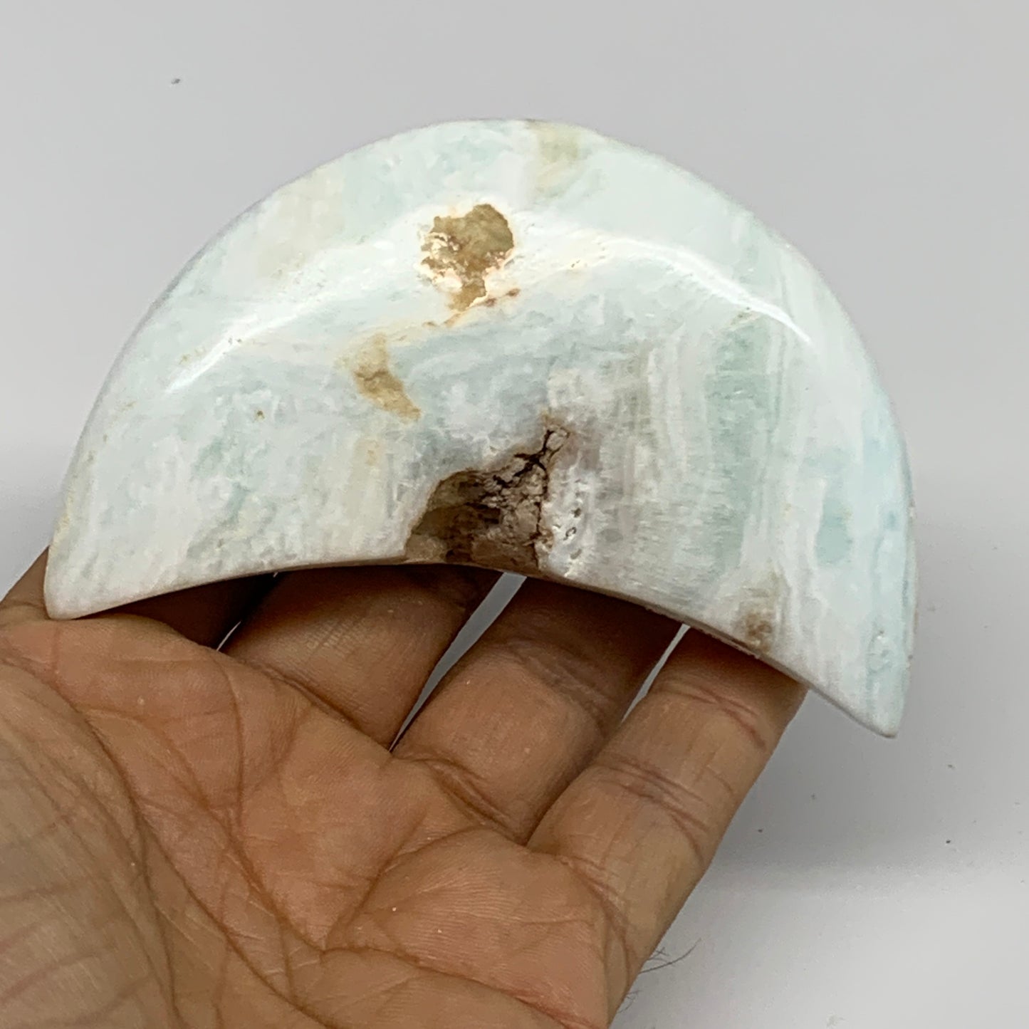 144.3g, 3.5"x1.9"x0.8", Caribbean Calcite Moon Crescent Gemstone, B33624
