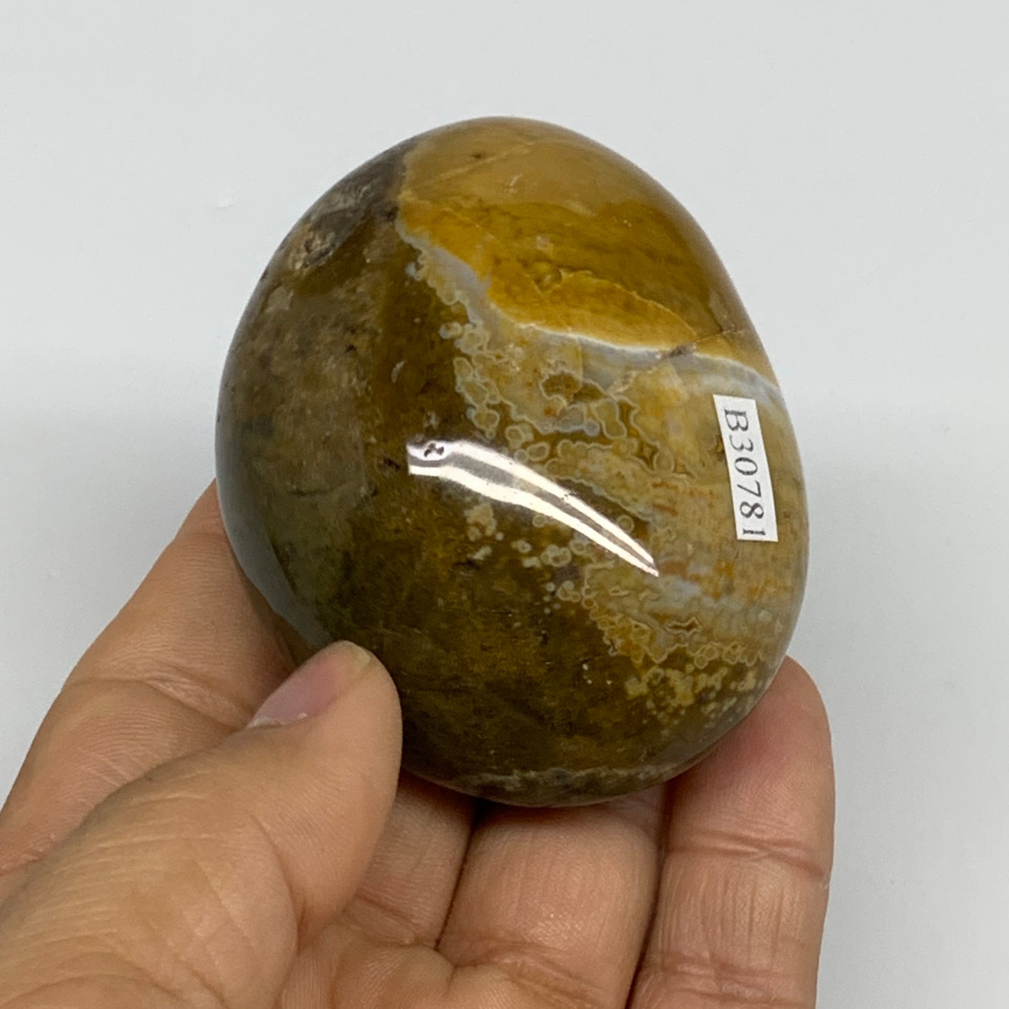 144g, 2.6"x2"x1.3" Natural Ocean Jasper Palm-Stone Orbicular Jasper, B30781