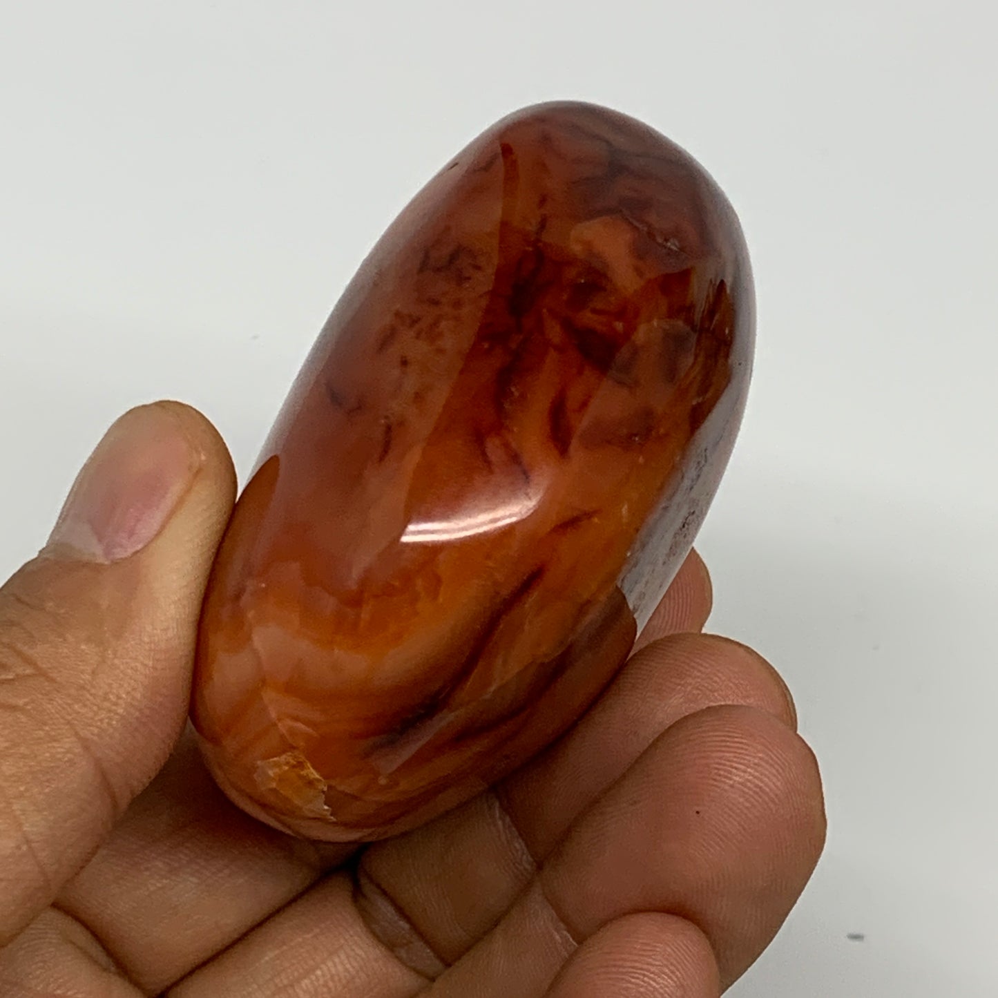131.8g,2.4"x1.8"x1.3", Red Carnelian Palm-Stone Gem Crystal Polished, B28589