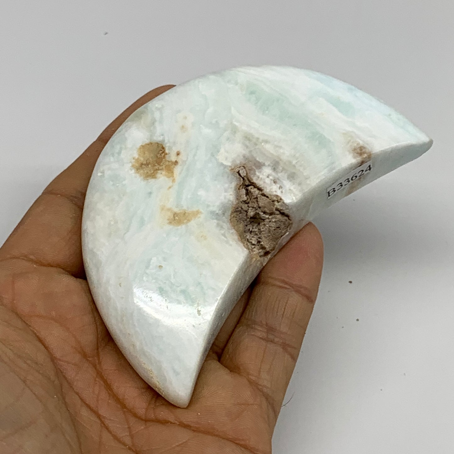 144.3g, 3.5"x1.9"x0.8", Caribbean Calcite Moon Crescent Gemstone, B33624