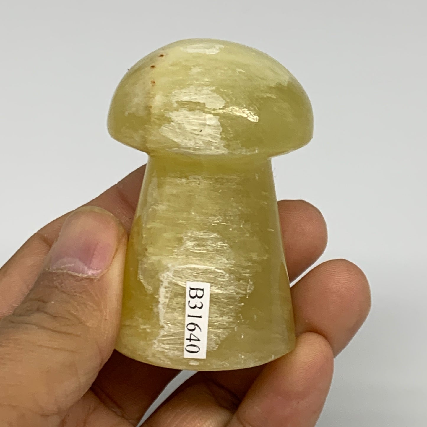 123.1g, 2.3"x1.4" Natural Lemon Calcite Mushroom Gemstone @Pakistan, B31640