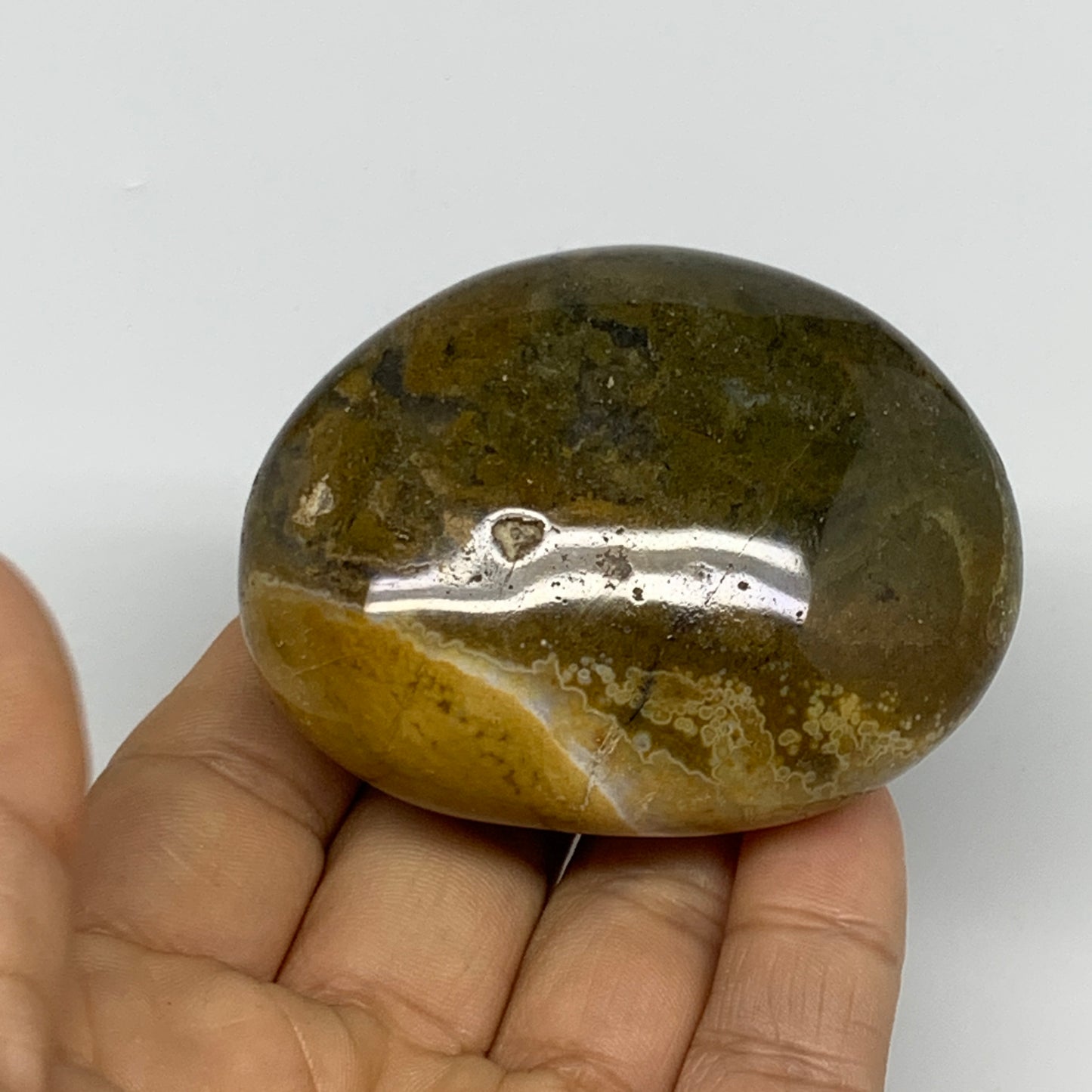 144g, 2.6"x2"x1.3" Natural Ocean Jasper Palm-Stone Orbicular Jasper, B30781