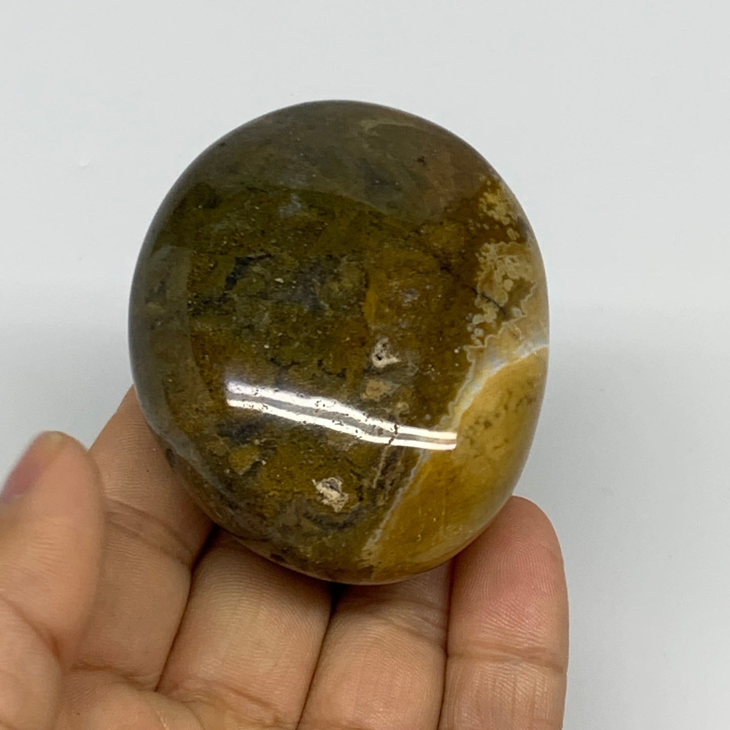 144g, 2.6"x2"x1.3" Natural Ocean Jasper Palm-Stone Orbicular Jasper, B30781