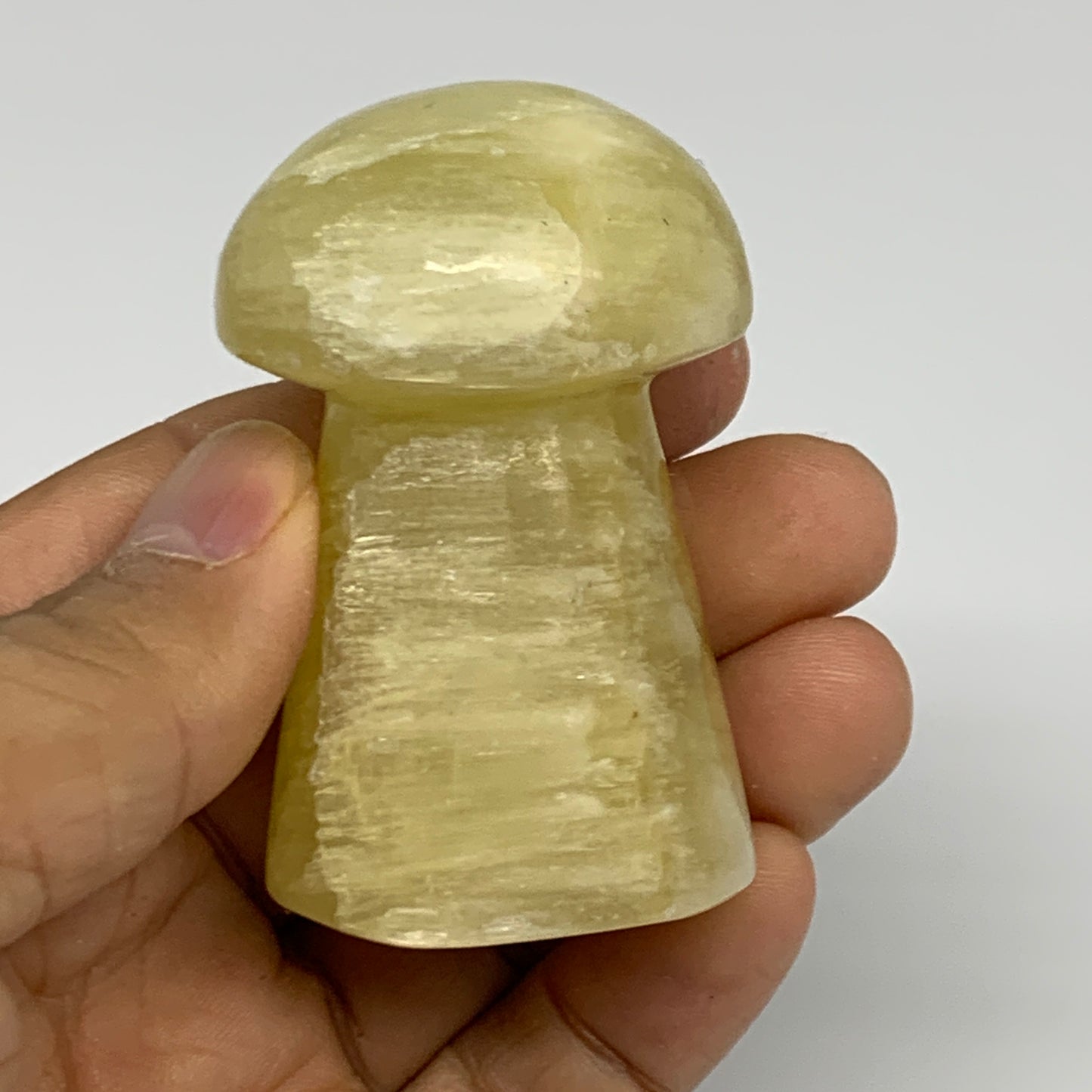 123.1g, 2.3"x1.4" Natural Lemon Calcite Mushroom Gemstone @Pakistan, B31640