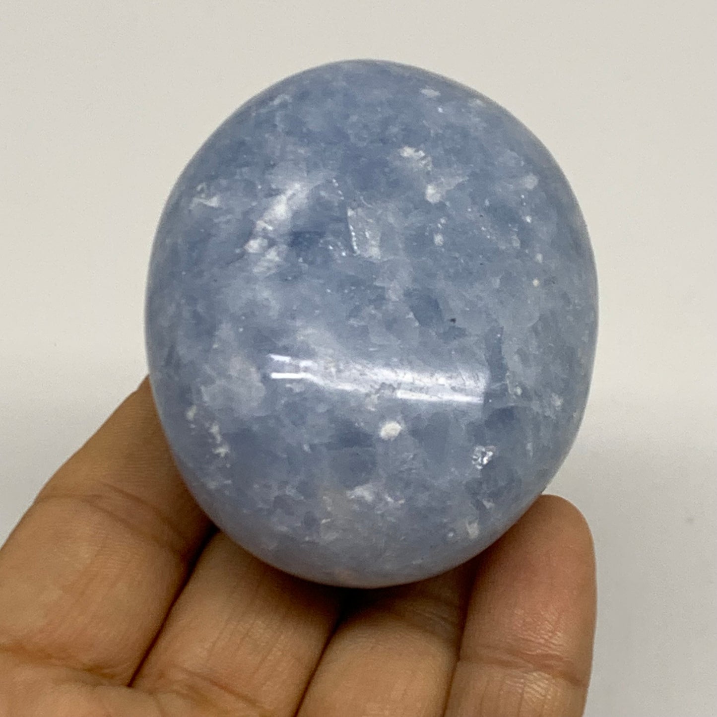 175.7g, 2.6"x2"x1.4" Blue Calcite Palm-Stone Polished Tumbled, B38115