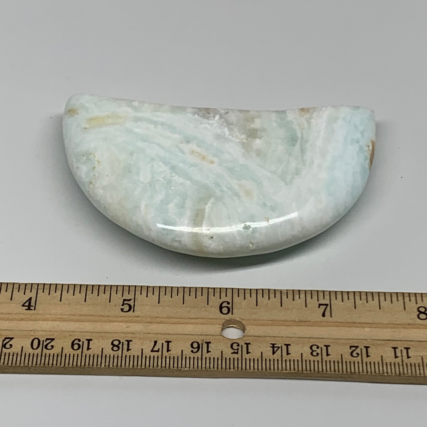 144.3g, 3.5"x1.9"x0.8", Caribbean Calcite Moon Crescent Gemstone, B33624