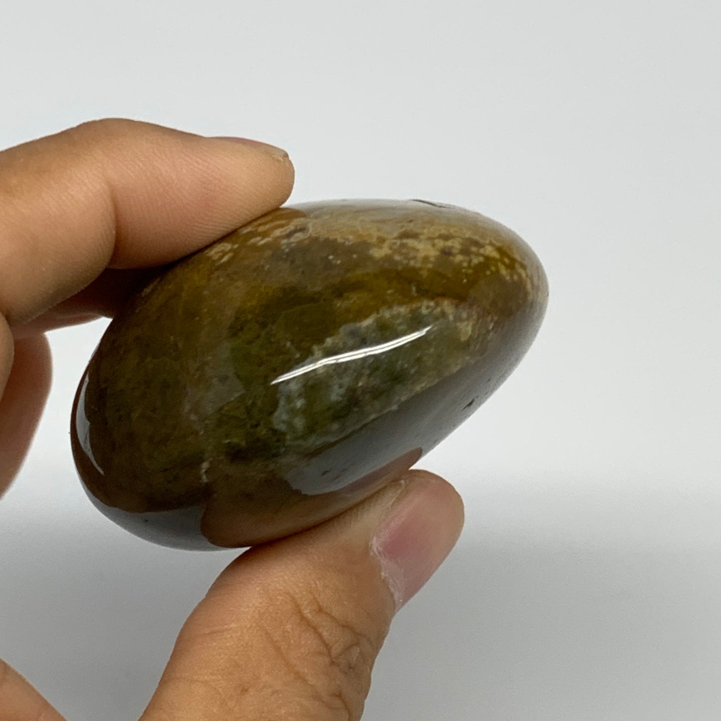 144g, 2.6"x2"x1.3" Natural Ocean Jasper Palm-Stone Orbicular Jasper, B30781