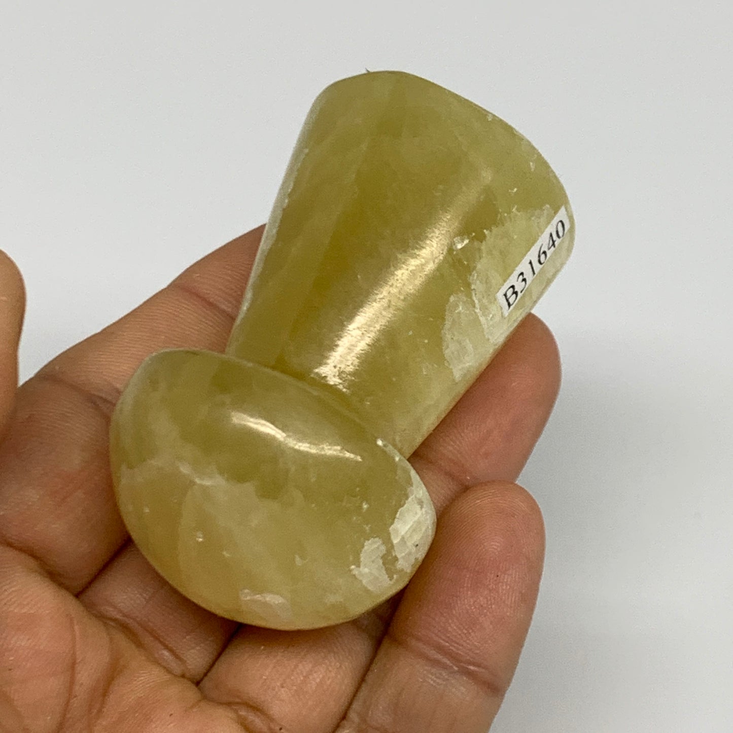 123.1g, 2.3"x1.4" Natural Lemon Calcite Mushroom Gemstone @Pakistan, B31640
