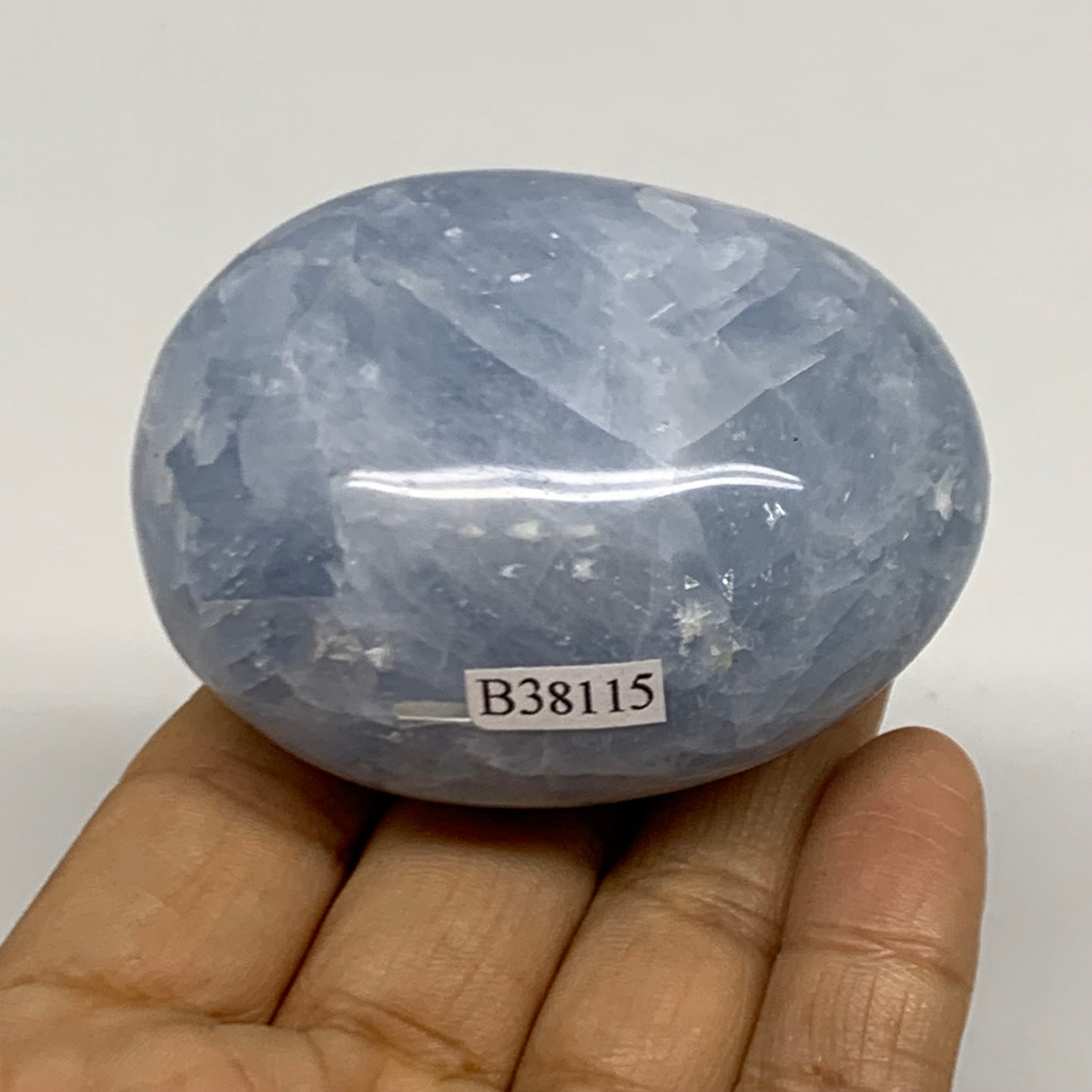 175.7g, 2.6"x2"x1.4" Blue Calcite Palm-Stone Polished Tumbled, B38115