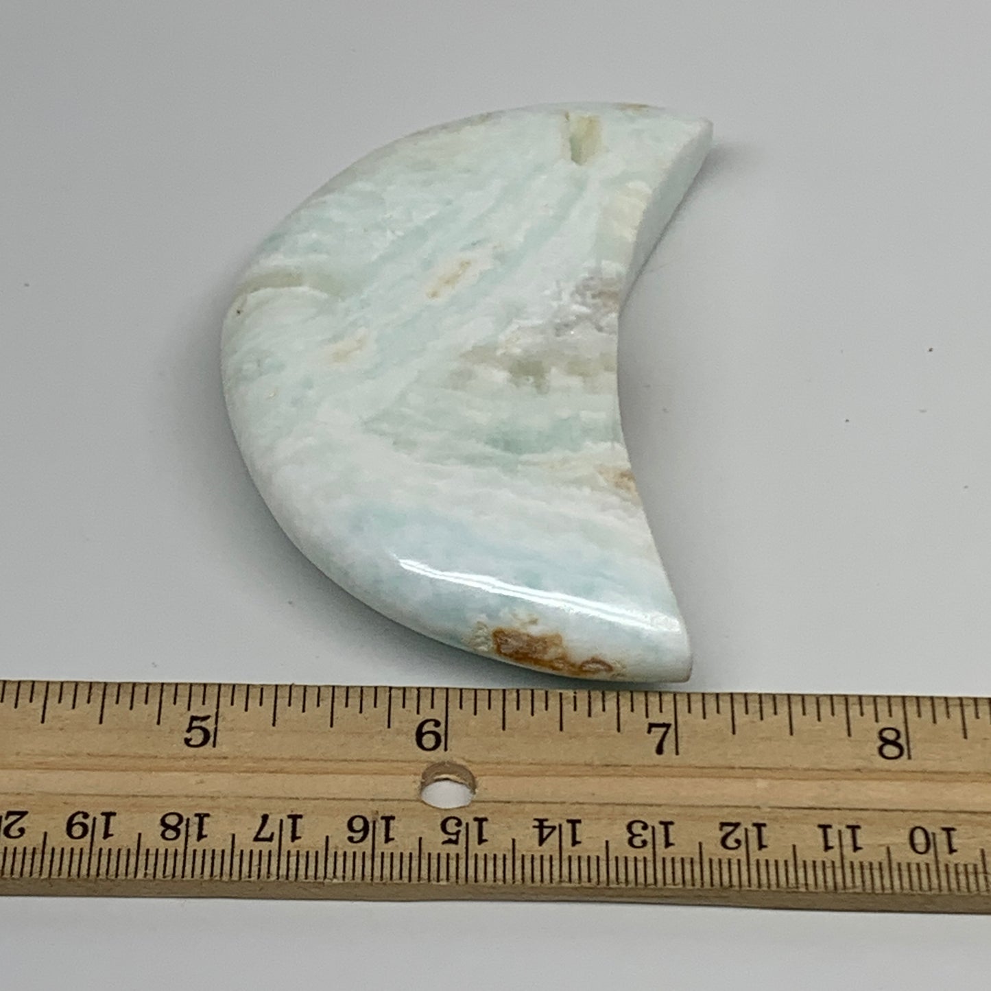 144.3g, 3.5"x1.9"x0.8", Caribbean Calcite Moon Crescent Gemstone, B33624