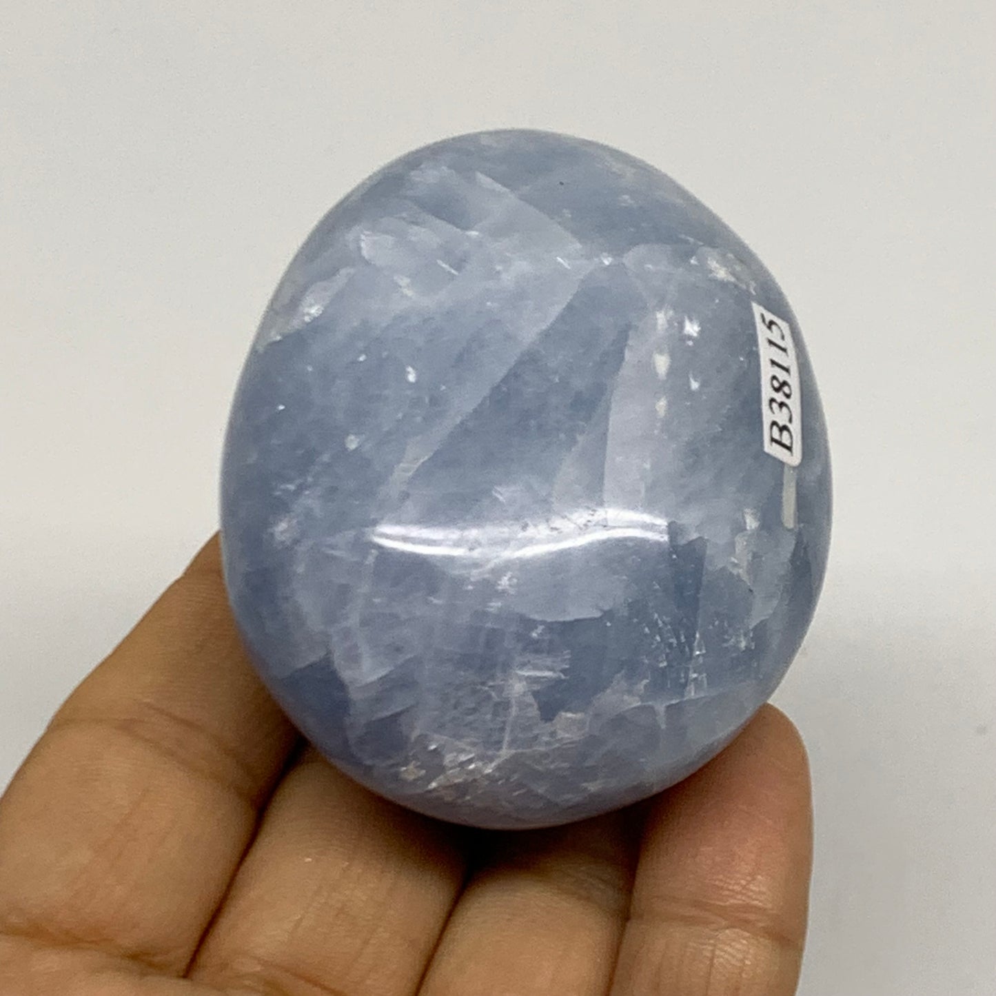 175.7g, 2.6"x2"x1.4" Blue Calcite Palm-Stone Polished Tumbled, B38115