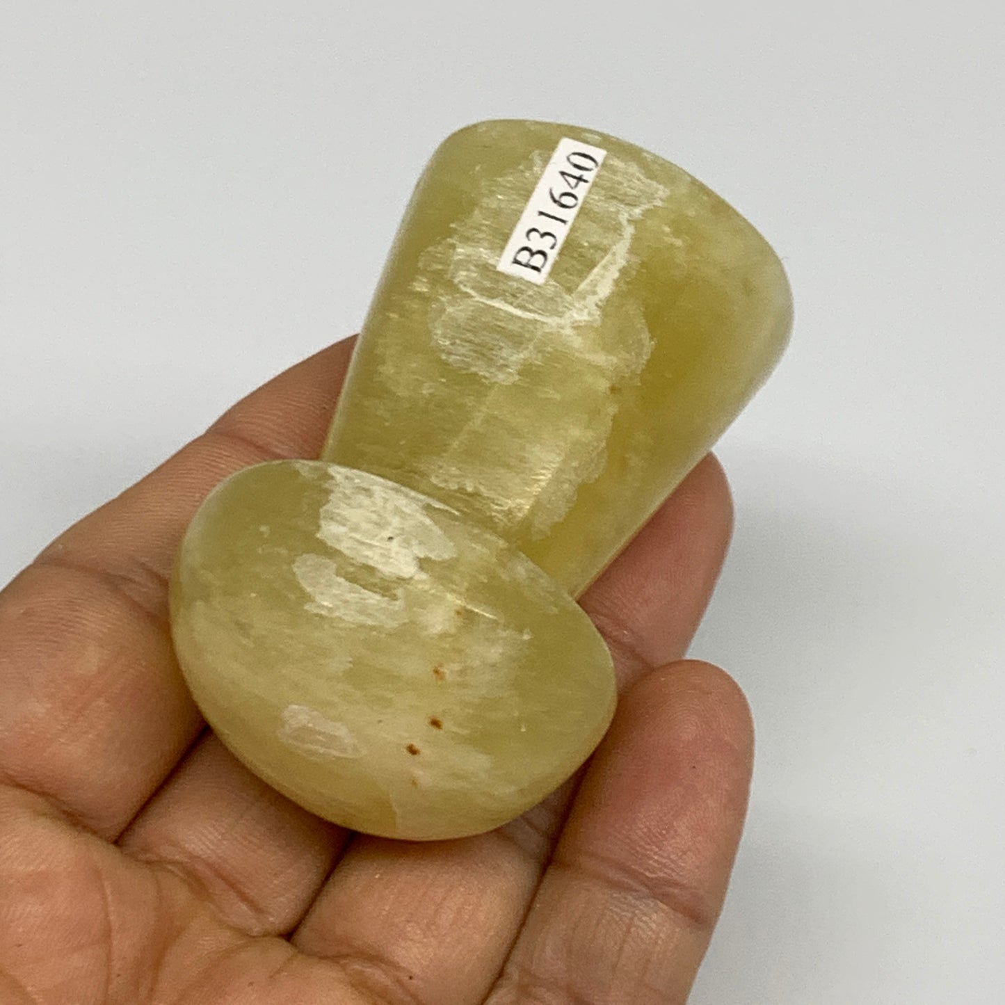 123.1g, 2.3"x1.4" Natural Lemon Calcite Mushroom Gemstone @Pakistan, B31640