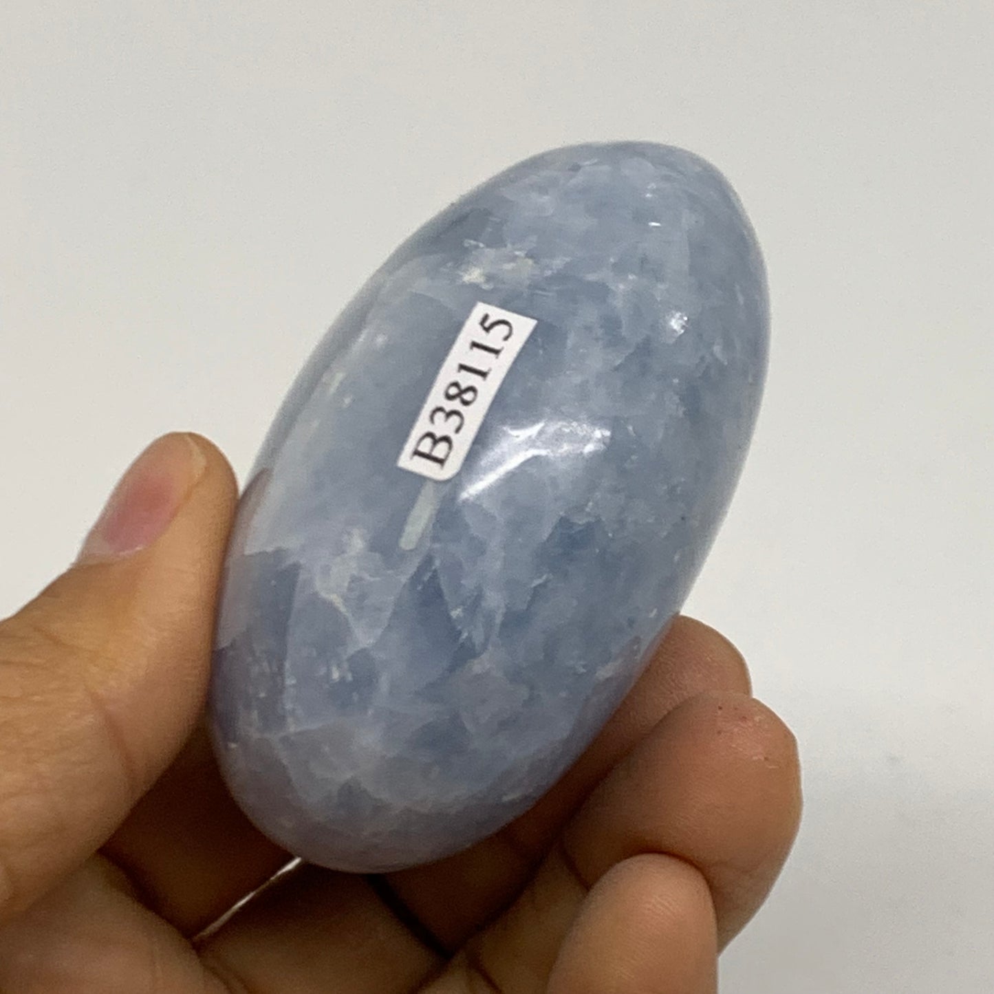 175.7g, 2.6"x2"x1.4" Blue Calcite Palm-Stone Polished Tumbled, B38115