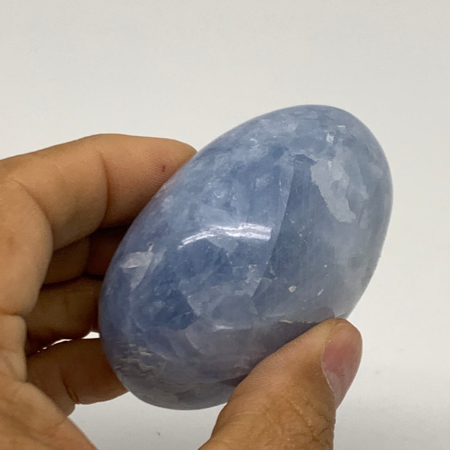 175.7g, 2.6"x2"x1.4" Blue Calcite Palm-Stone Polished Tumbled, B38115