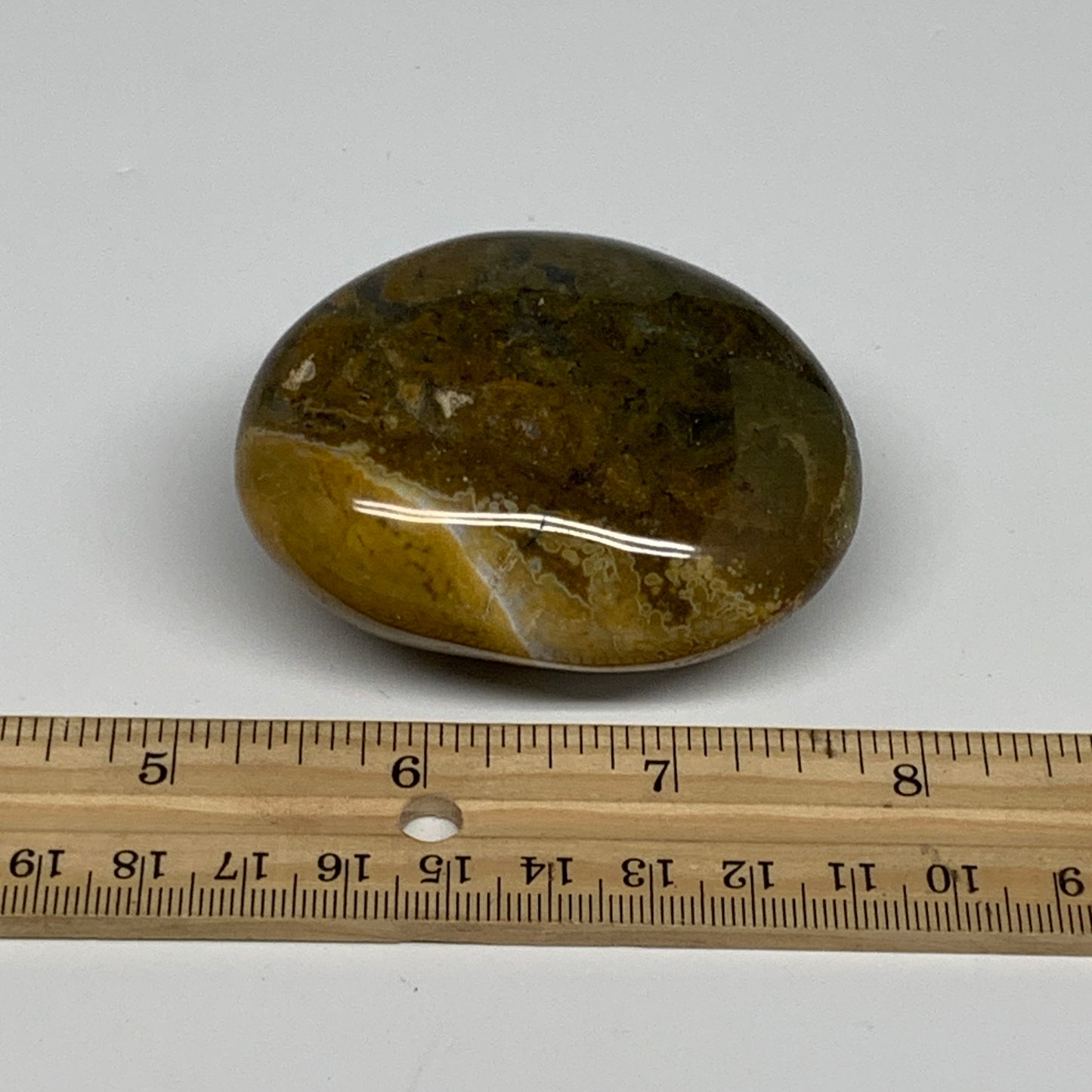 144g, 2.6"x2"x1.3" Natural Ocean Jasper Palm-Stone Orbicular Jasper, B30781