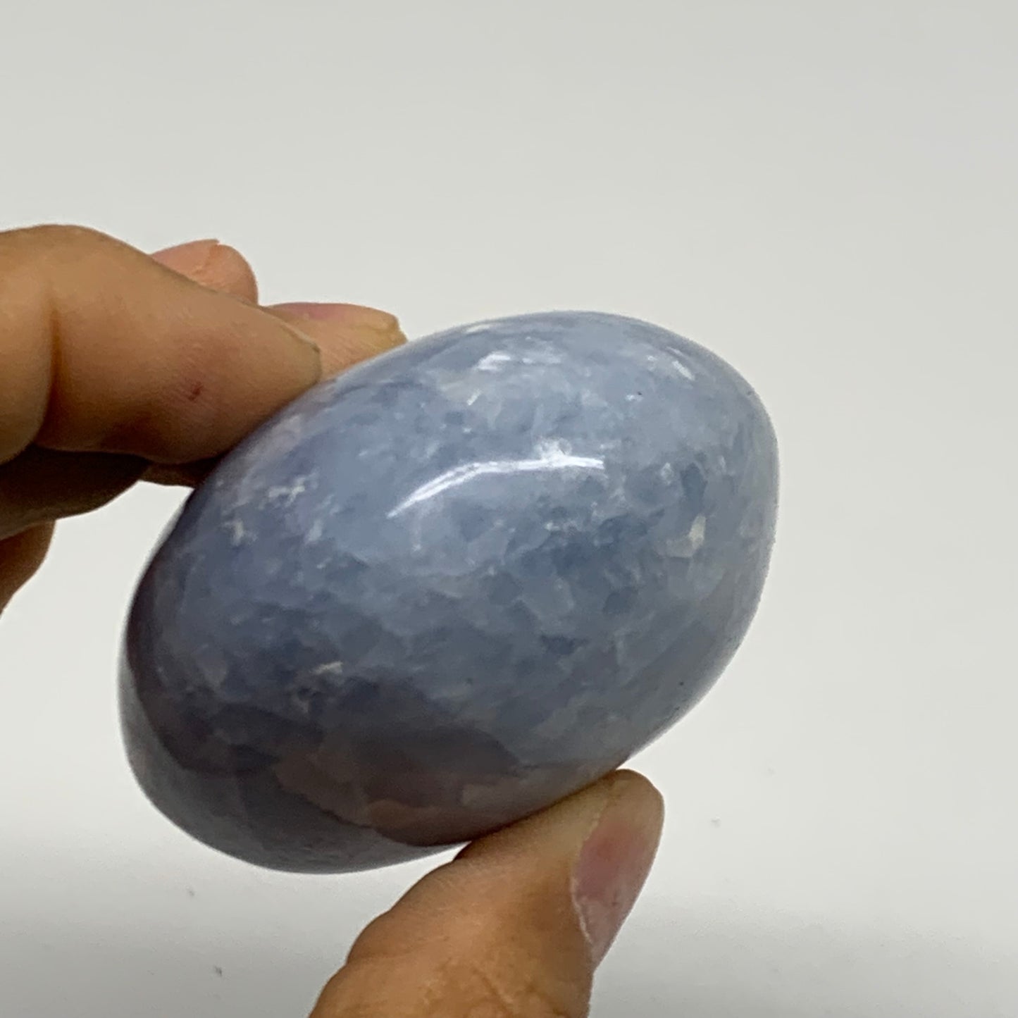 175.7g, 2.6"x2"x1.4" Blue Calcite Palm-Stone Polished Tumbled, B38115