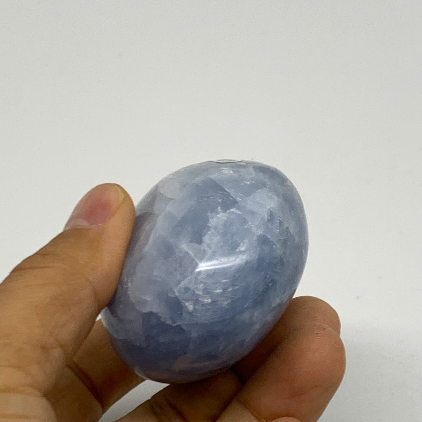 175.7g, 2.6"x2"x1.4" Blue Calcite Palm-Stone Polished Tumbled, B38115