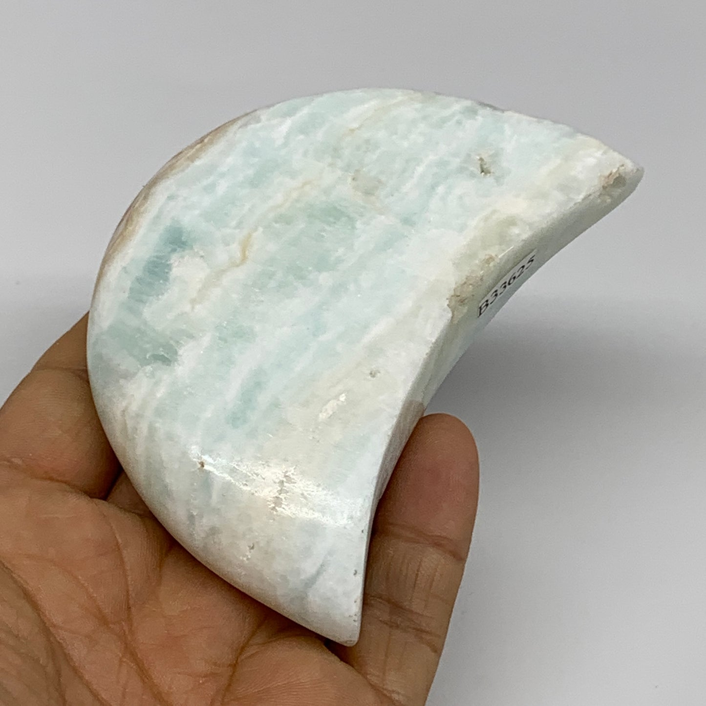 186.4g, 3.5"x2"x0.8", Caribbean Calcite Moon Crescent Gemstone, B33625