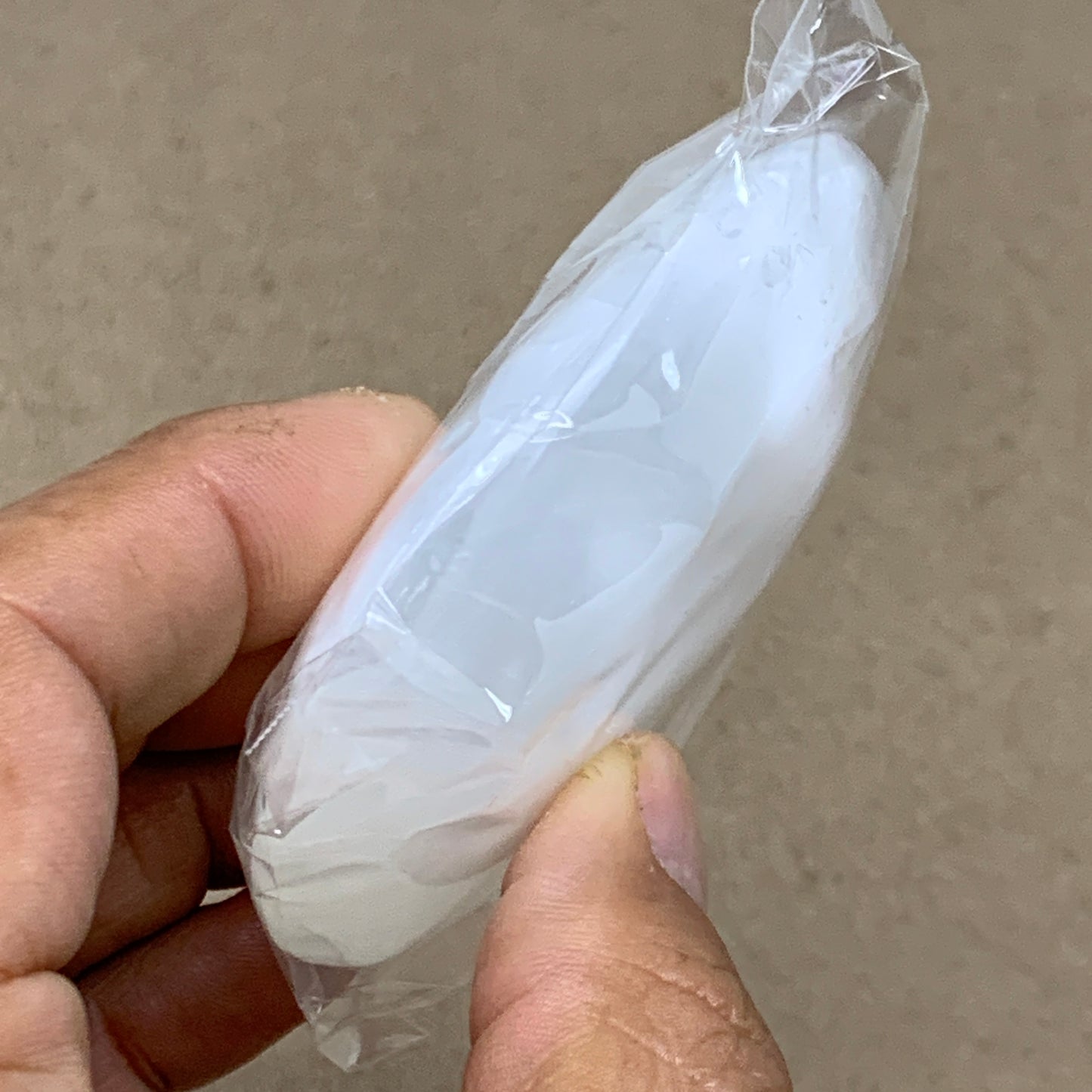 83g, 2.8"x1.9"x0.8", White Selenite Palmstone Crystal Pillow Reiki, B36362