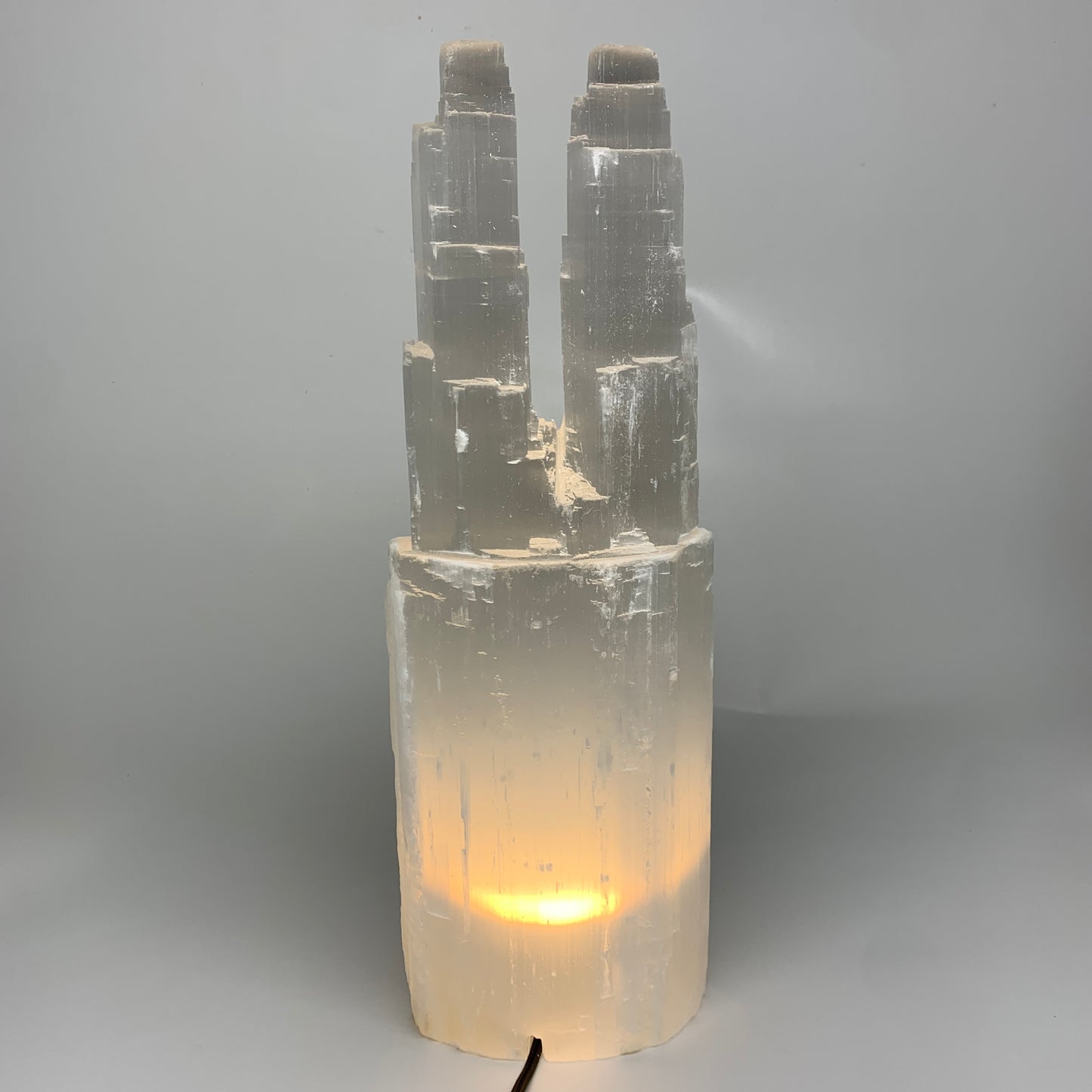 12.6 lbs, 15.8"x5.3"x3.5" Rough Selenite (Satin Spar) Lamp Tower W/Chord, B35750