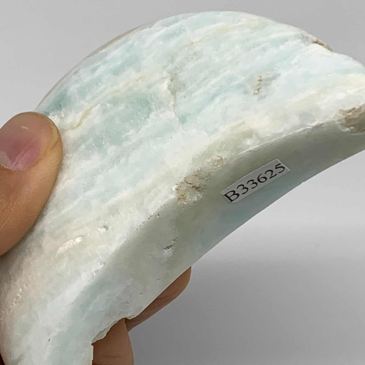 186.4g, 3.5"x2"x0.8", Caribbean Calcite Moon Crescent Gemstone, B33625