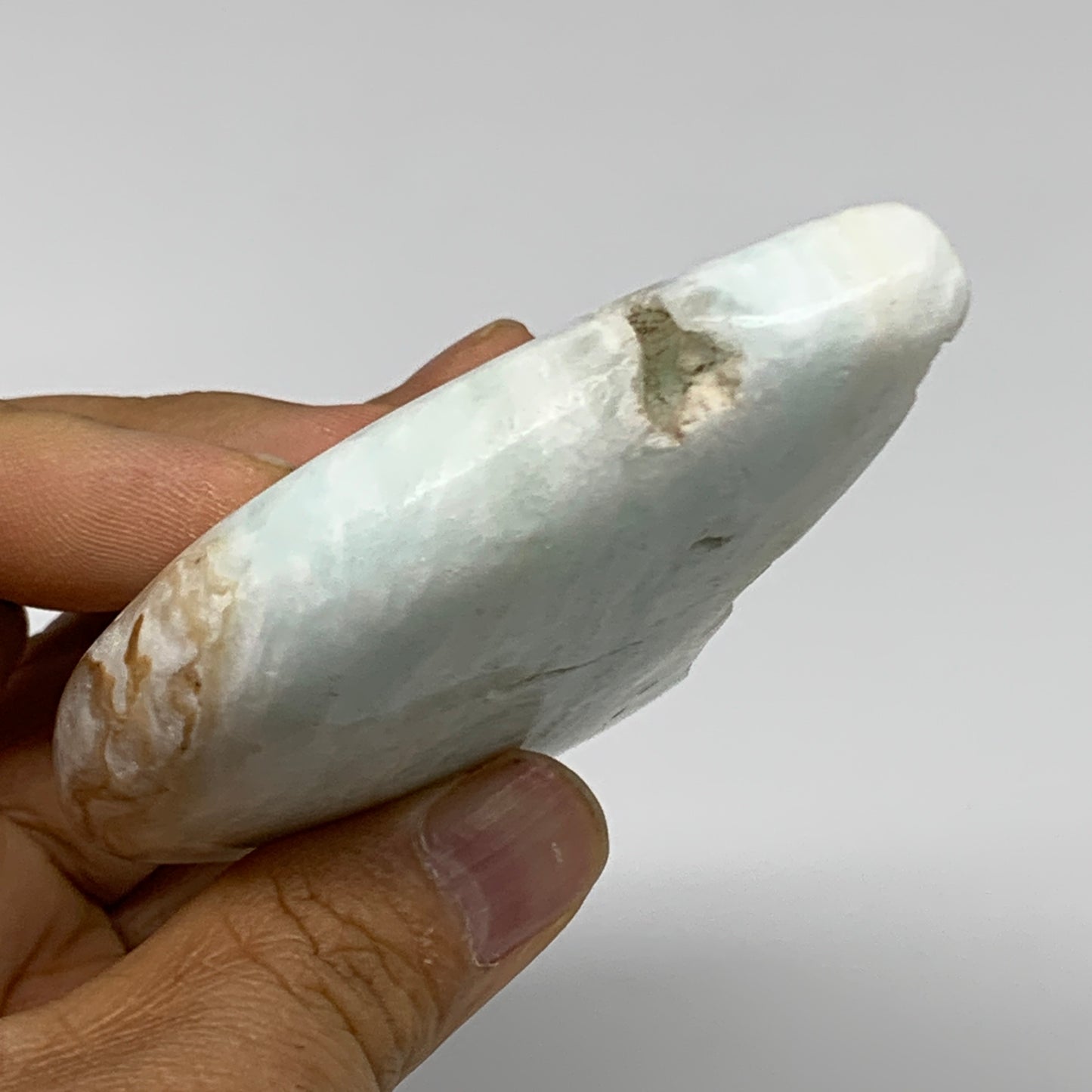 186.4g, 3.5"x2"x0.8", Caribbean Calcite Moon Crescent Gemstone, B33625