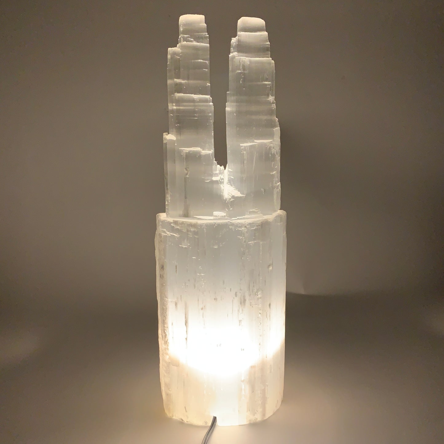 12.6 lbs, 15.8"x5.3"x3.5" Rough Selenite (Satin Spar) Lamp Tower W/Chord, B35750