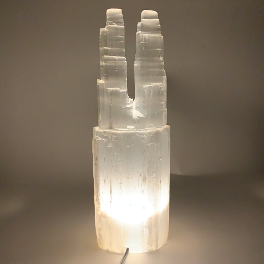 12.6 lbs, 15.8"x5.3"x3.5" Rough Selenite (Satin Spar) Lamp Tower W/Chord, B35750