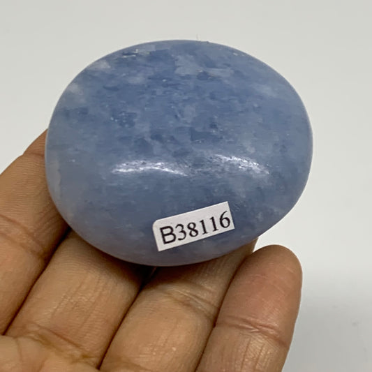 84g, 2"x1.9"x0.9" Blue Calcite Palm-Stone Polished Tumbled, B38116