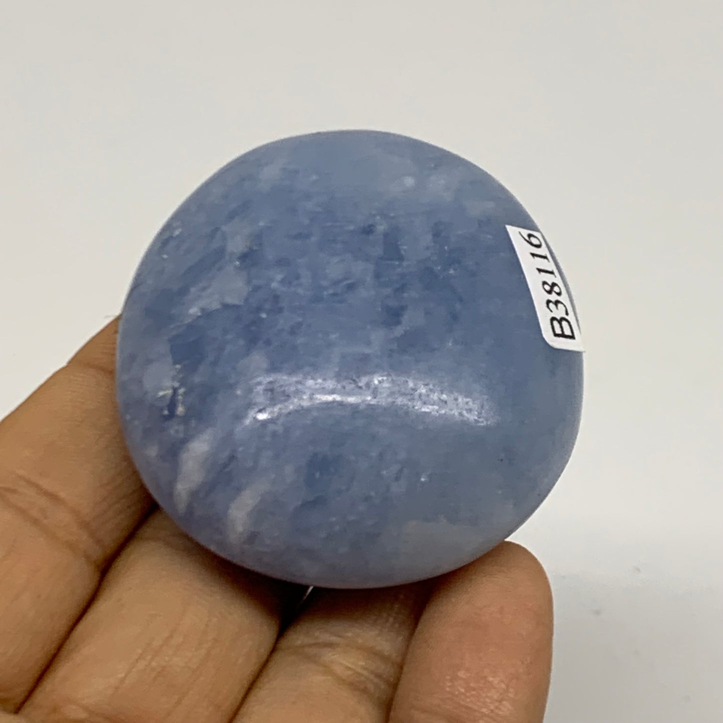 84g, 2"x1.9"x0.9" Blue Calcite Palm-Stone Polished Tumbled, B38116