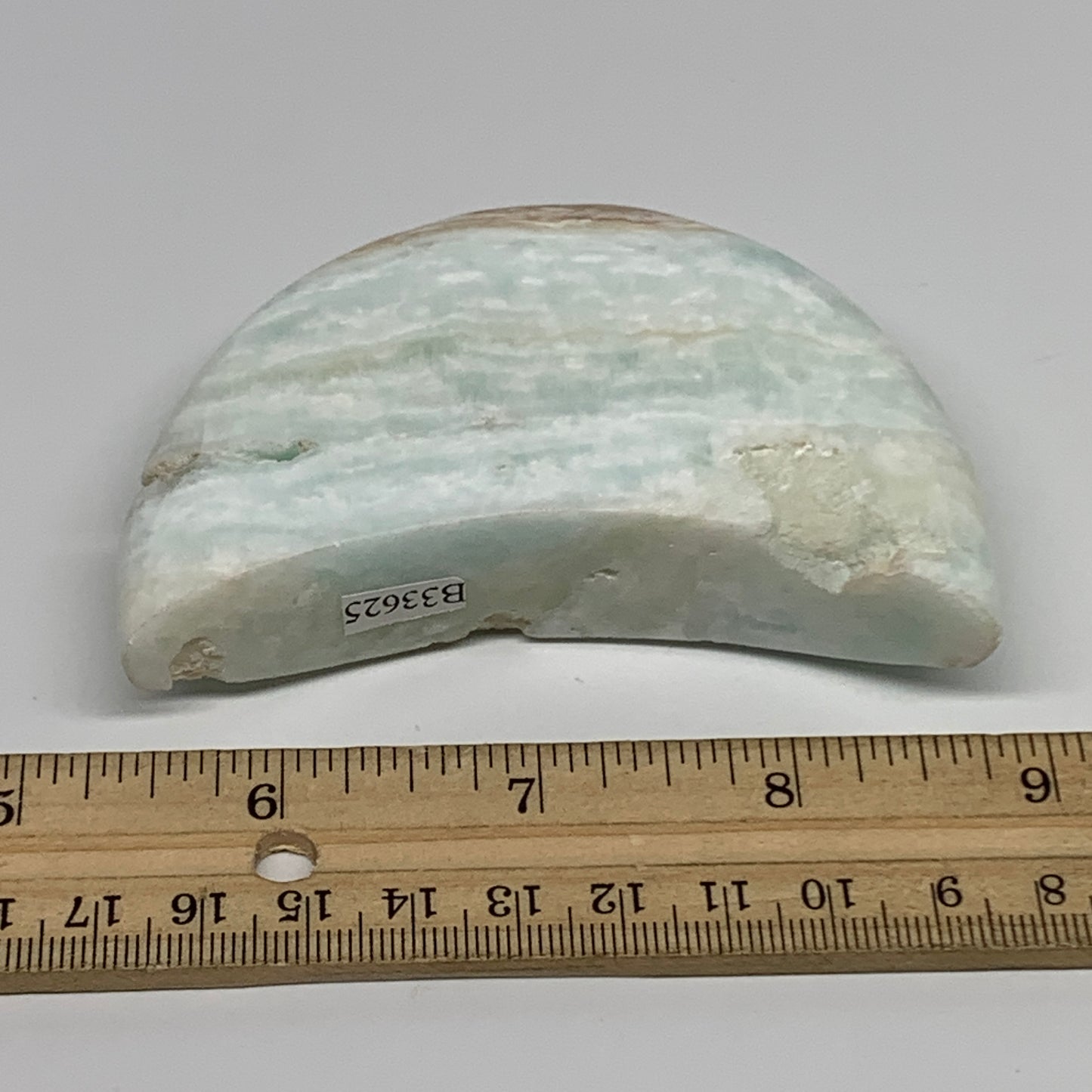 186.4g, 3.5"x2"x0.8", Caribbean Calcite Moon Crescent Gemstone, B33625