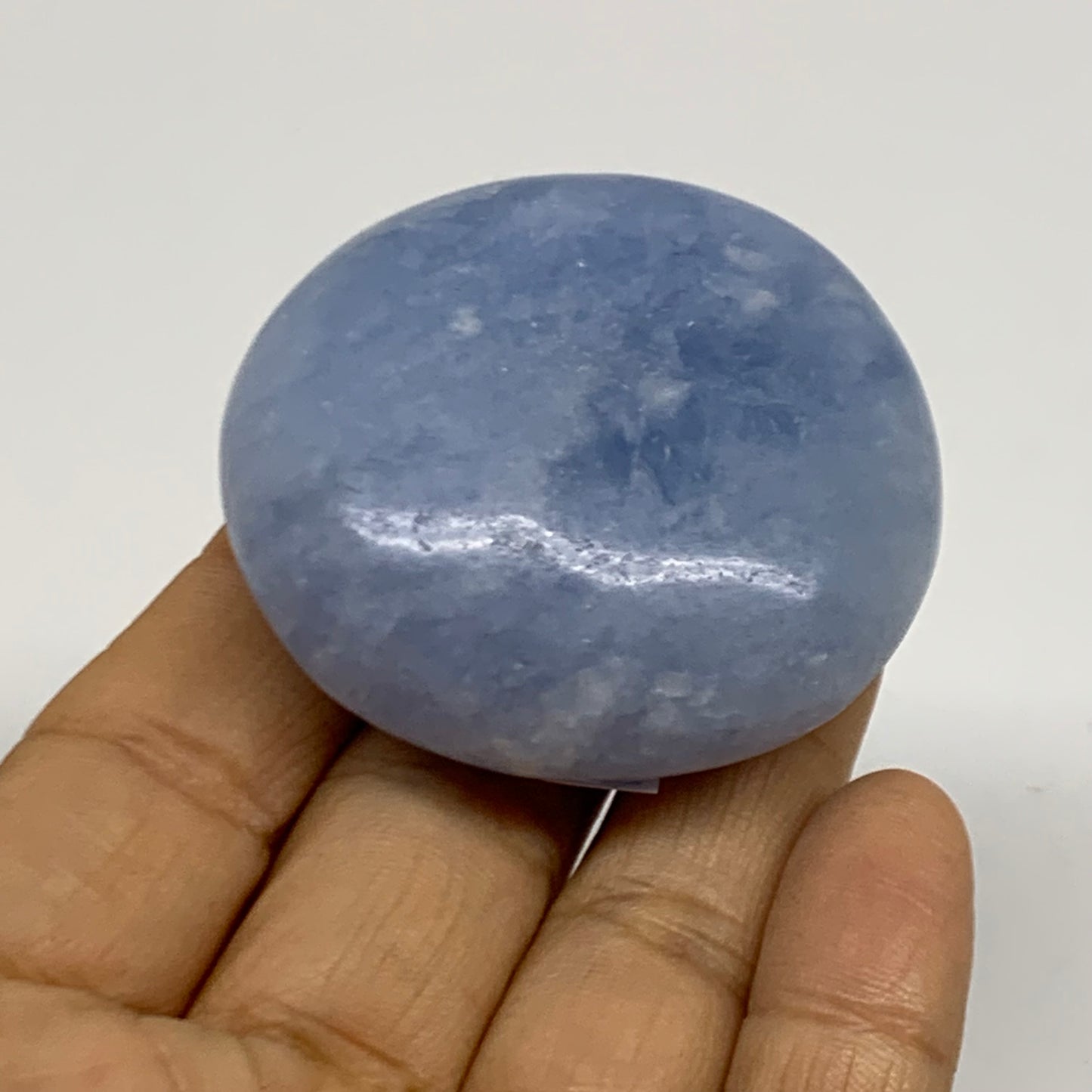 84g, 2"x1.9"x0.9" Blue Calcite Palm-Stone Polished Tumbled, B38116