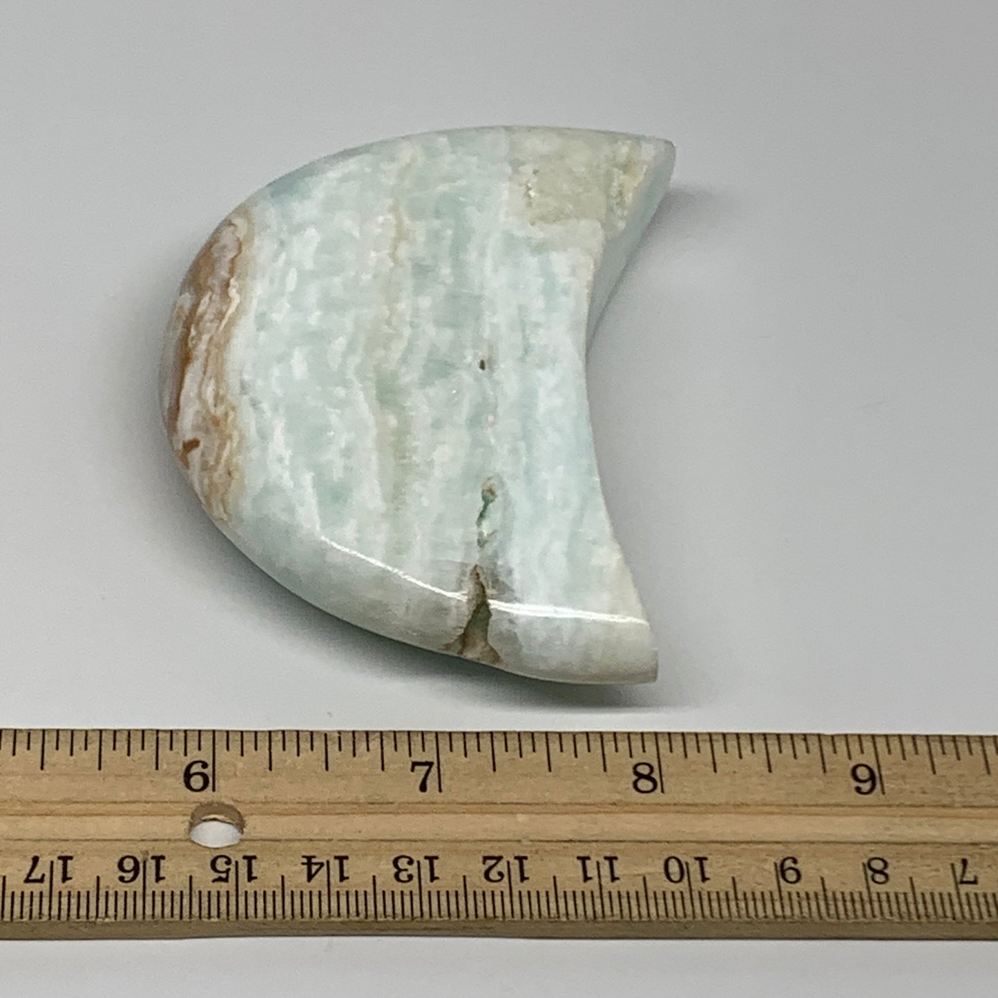 186.4g, 3.5"x2"x0.8", Caribbean Calcite Moon Crescent Gemstone, B33625