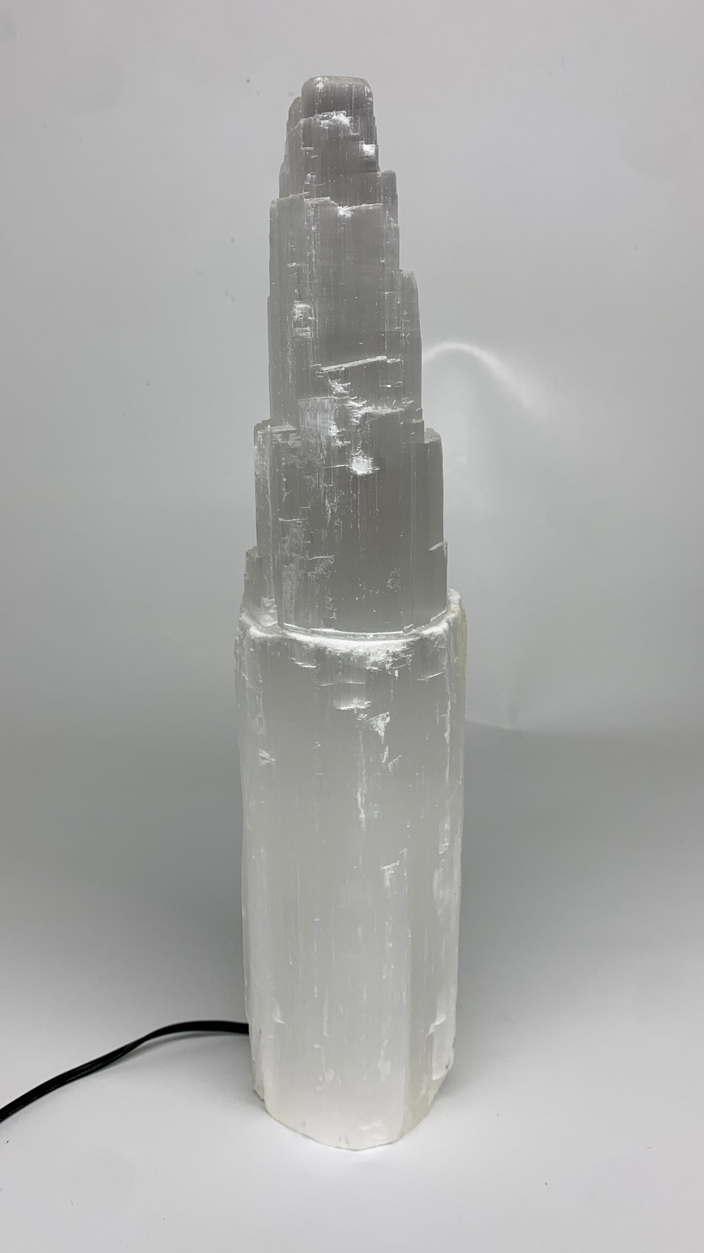 12.6 lbs, 15.8"x5.3"x3.5" Rough Selenite (Satin Spar) Lamp Tower W/Chord, B35750