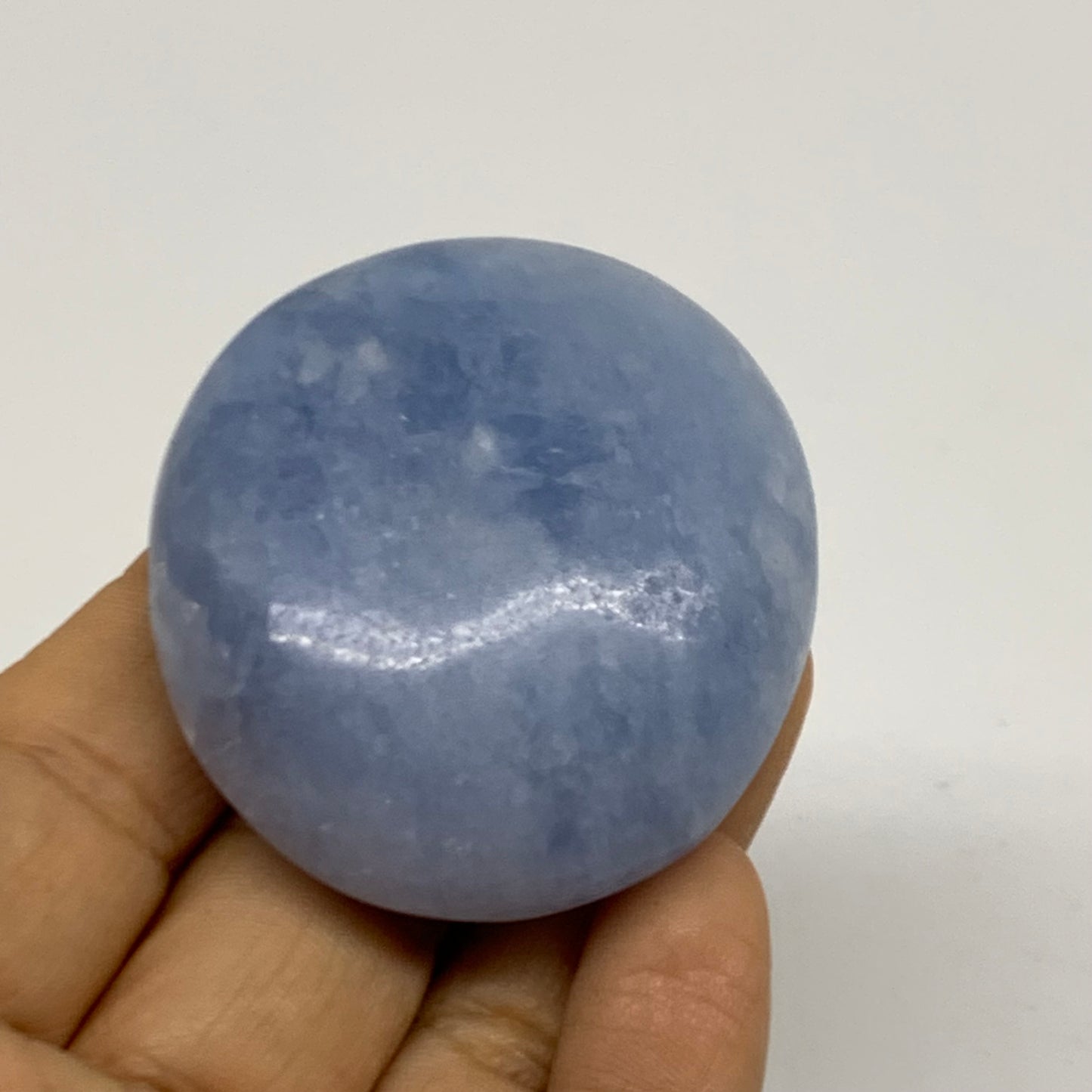 84g, 2"x1.9"x0.9" Blue Calcite Palm-Stone Polished Tumbled, B38116