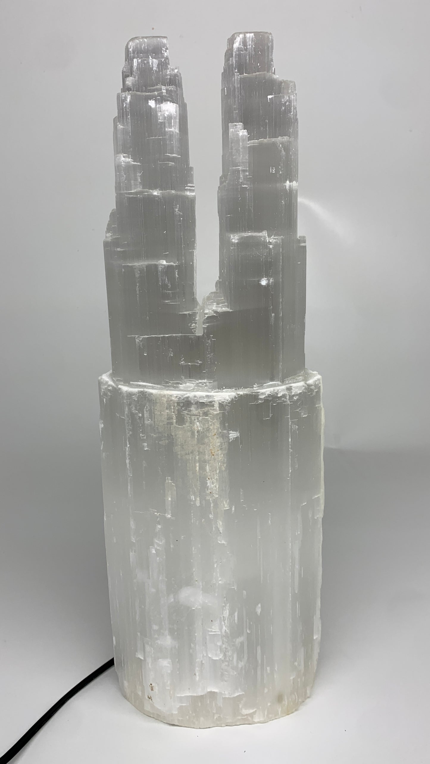 12.6 lbs, 15.8"x5.3"x3.5" Rough Selenite (Satin Spar) Lamp Tower W/Chord, B35750