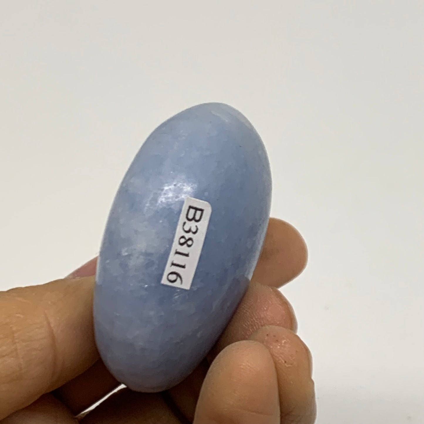 84g, 2"x1.9"x0.9" Blue Calcite Palm-Stone Polished Tumbled, B38116