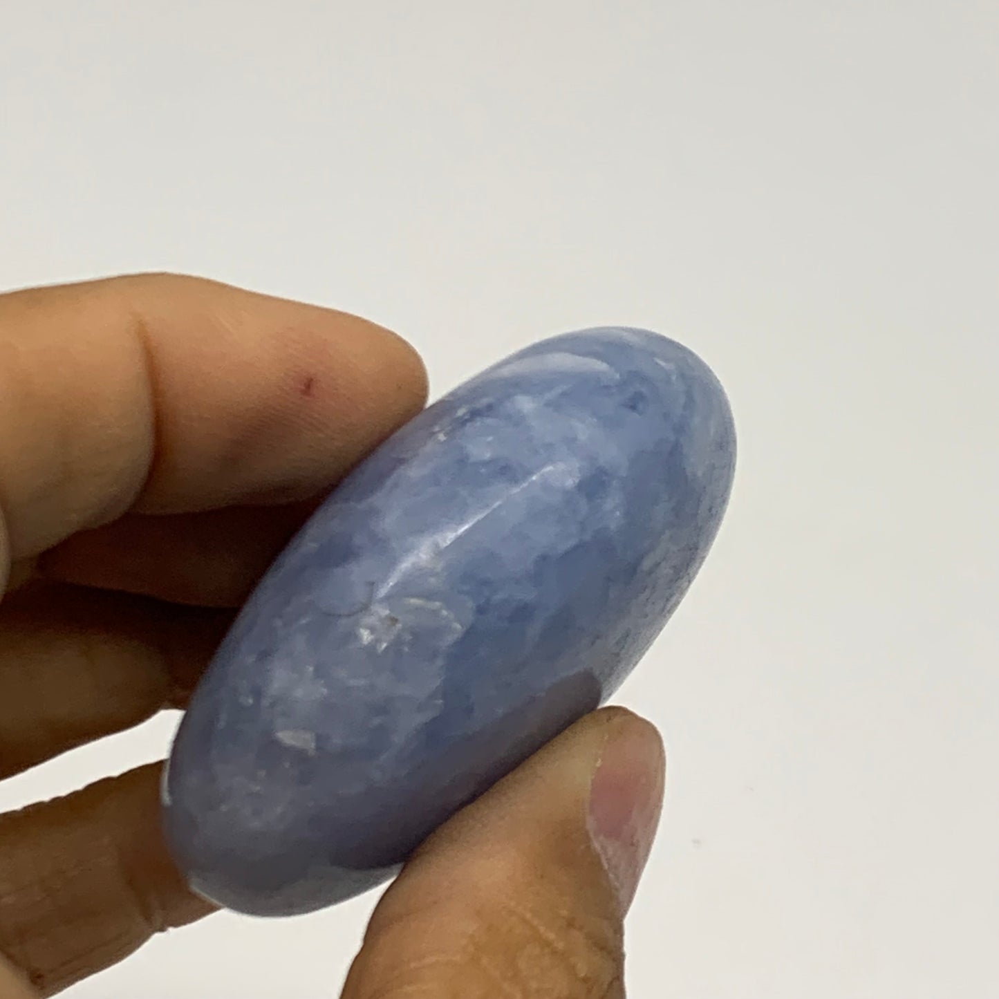 84g, 2"x1.9"x0.9" Blue Calcite Palm-Stone Polished Tumbled, B38116