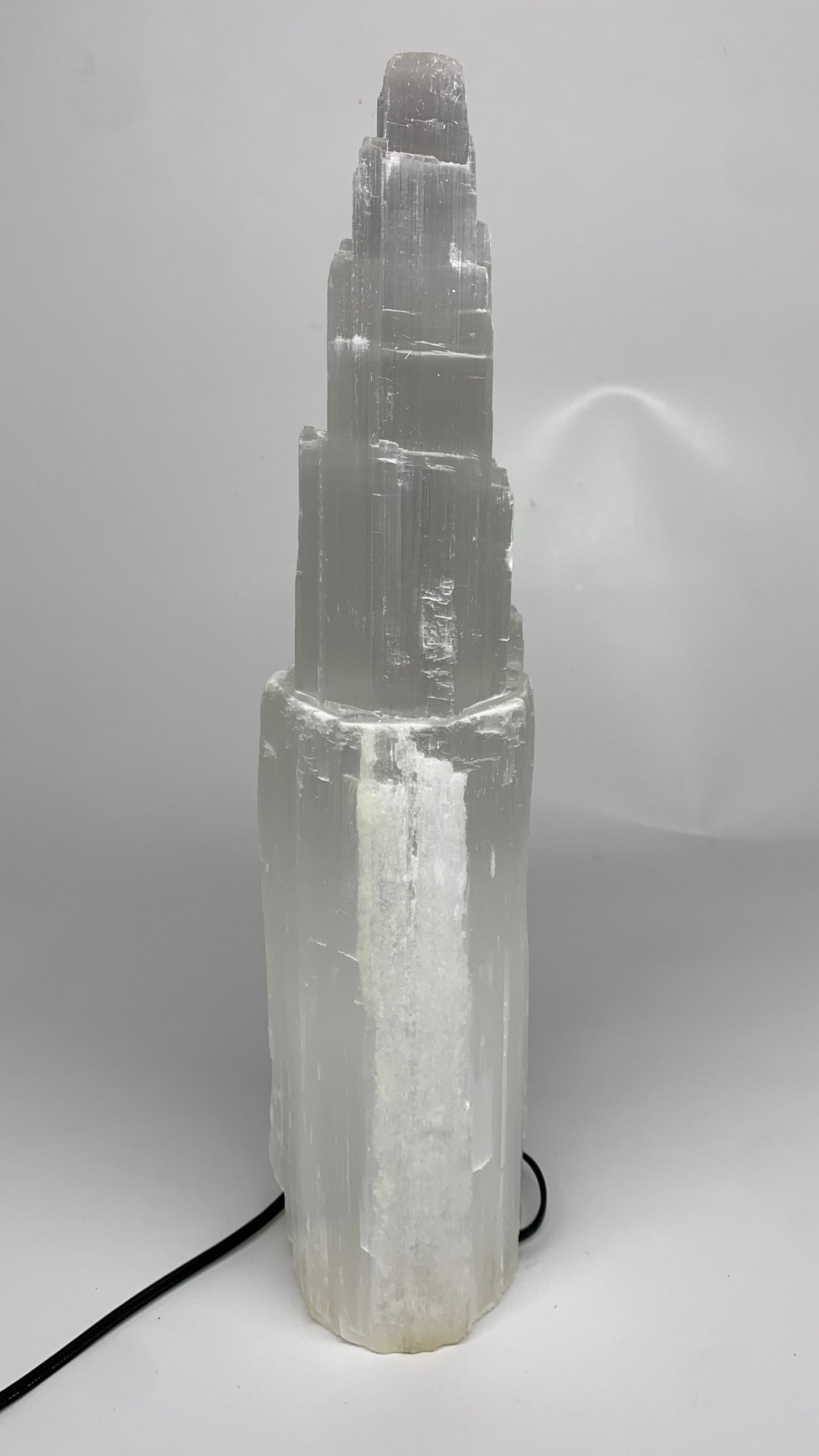 12.6 lbs, 15.8"x5.3"x3.5" Rough Selenite (Satin Spar) Lamp Tower W/Chord, B35750