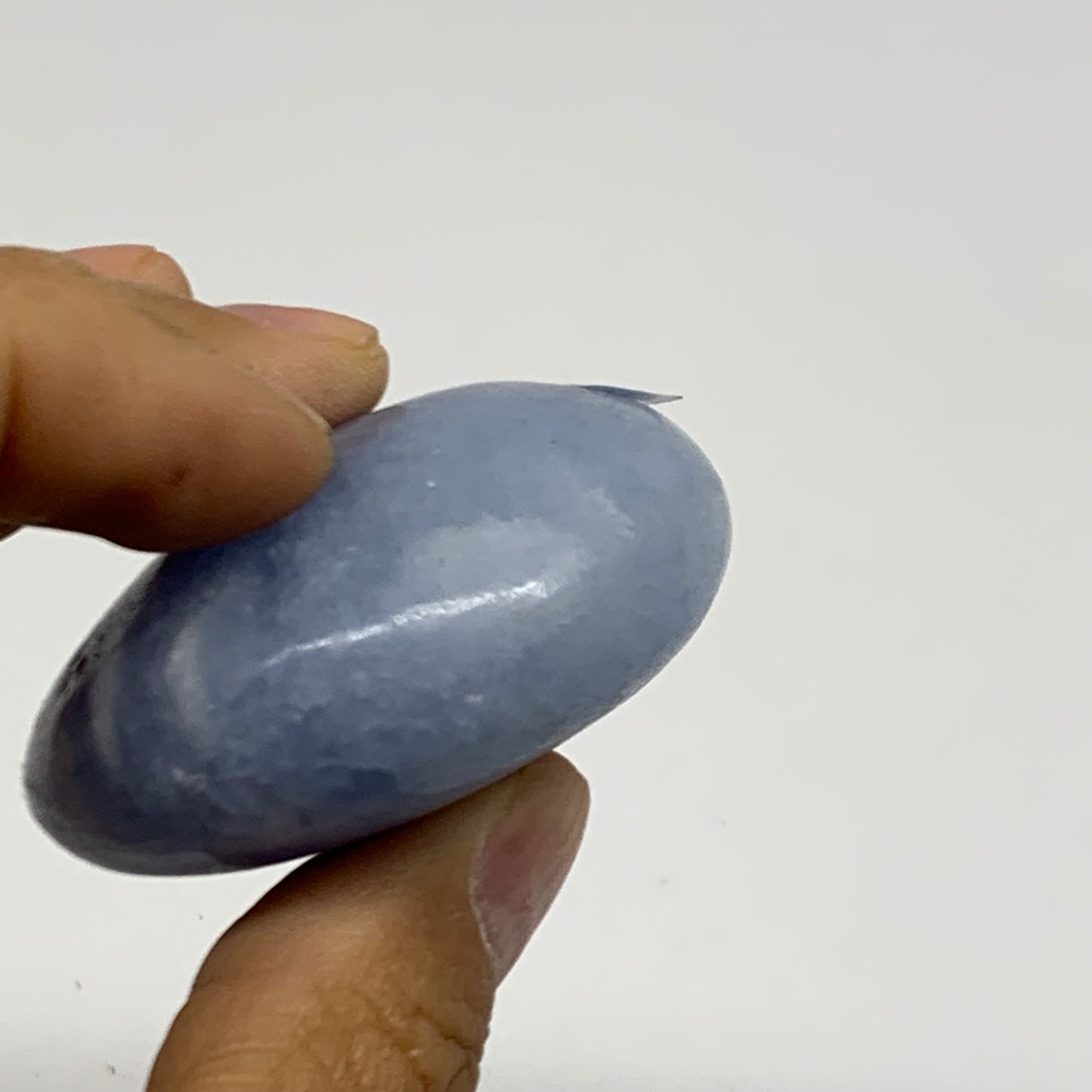 84g, 2"x1.9"x0.9" Blue Calcite Palm-Stone Polished Tumbled, B38116