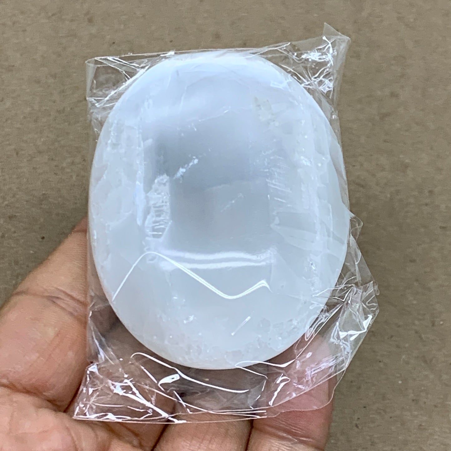 108g, 2.7"x2"x1", White Selenite Palmstone Crystal Pillow Reiki, B36363