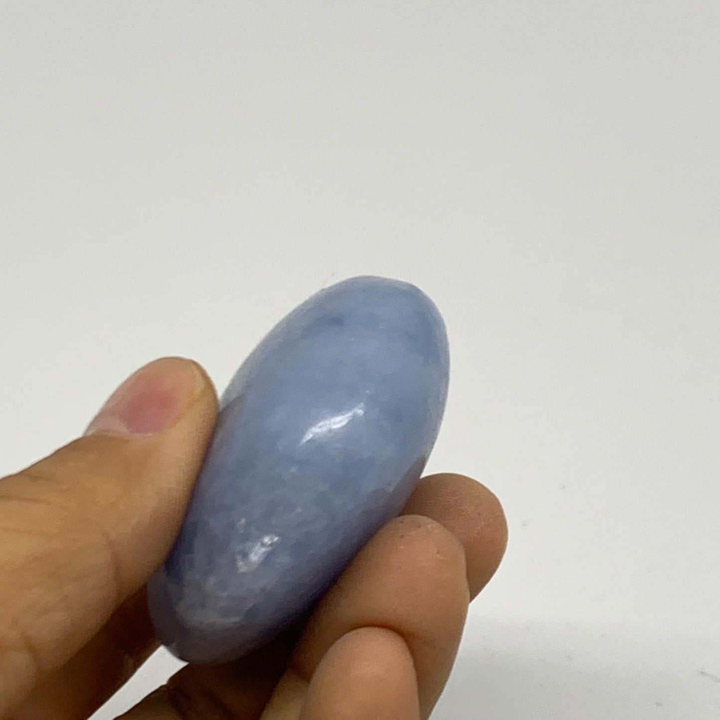 84g, 2"x1.9"x0.9" Blue Calcite Palm-Stone Polished Tumbled, B38116